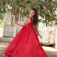 Jyoti Fashion Women's Red Faux Blooming Sequins with Zari Embroidered Long Anarkali Dress | Swadesiicart
