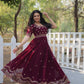Jyoti Fashion Women's Wine Faux Blooming Sequins with Zari Embroidered Long Anarkali Dress | Swadesiicart