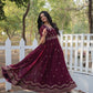 Jyoti Fashion Women's Wine Faux Blooming Sequins with Zari Embroidered Long Anarkali Dress | Swadesiicart