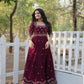 Jyoti Fashion Women's Wine Faux Blooming Sequins with Zari Embroidered Long Anarkali Dress | Swadesiicart