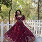 Jyoti Fashion Women's Wine Faux Blooming Sequins with Zari Embroidered Long Anarkali Dress | Swadesiicart