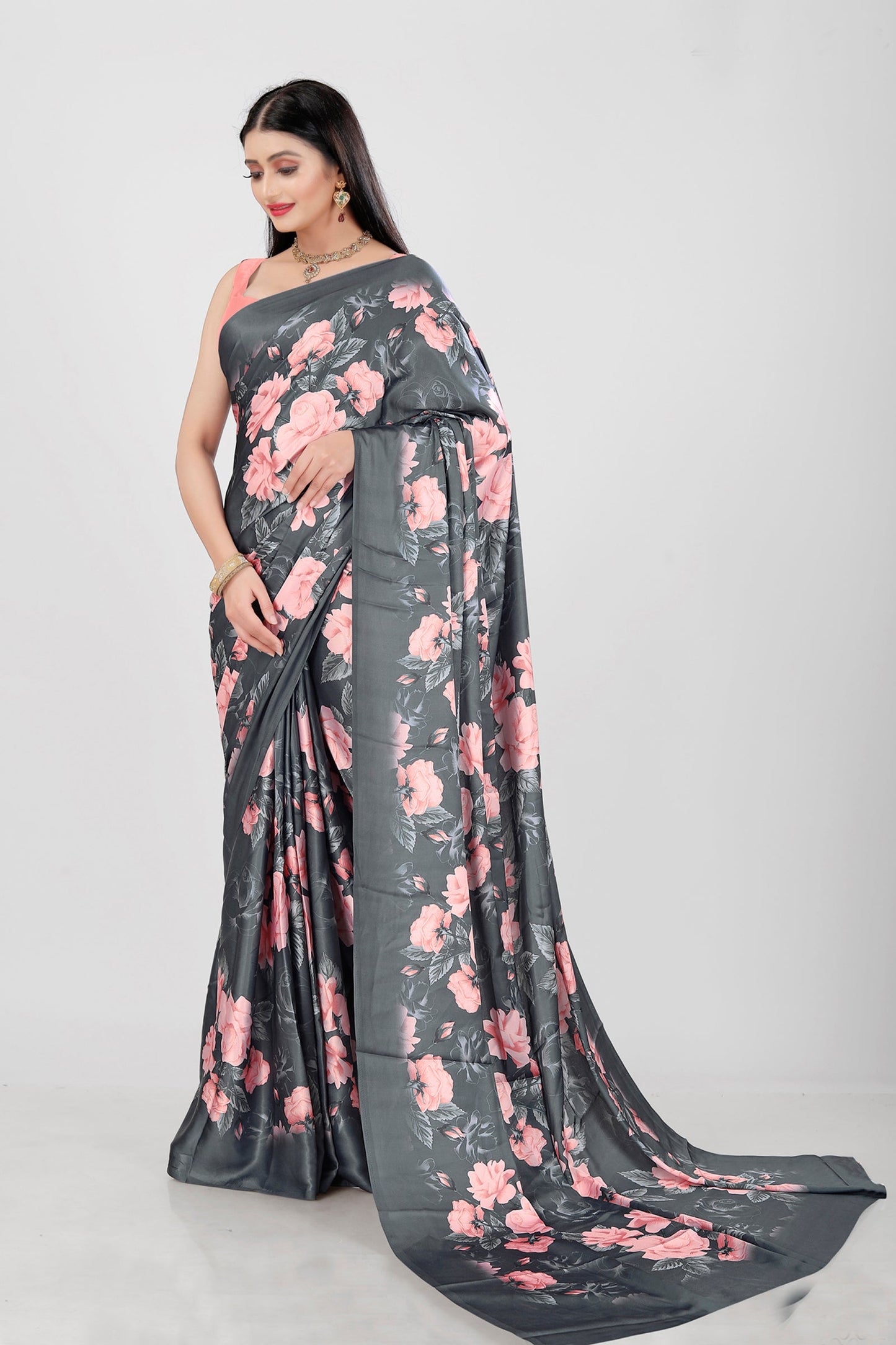 Jyoti Fashion Women's Multicolor Pure Japan Satin Digital Printed Designer Saree with Blouse | Swadesiicart