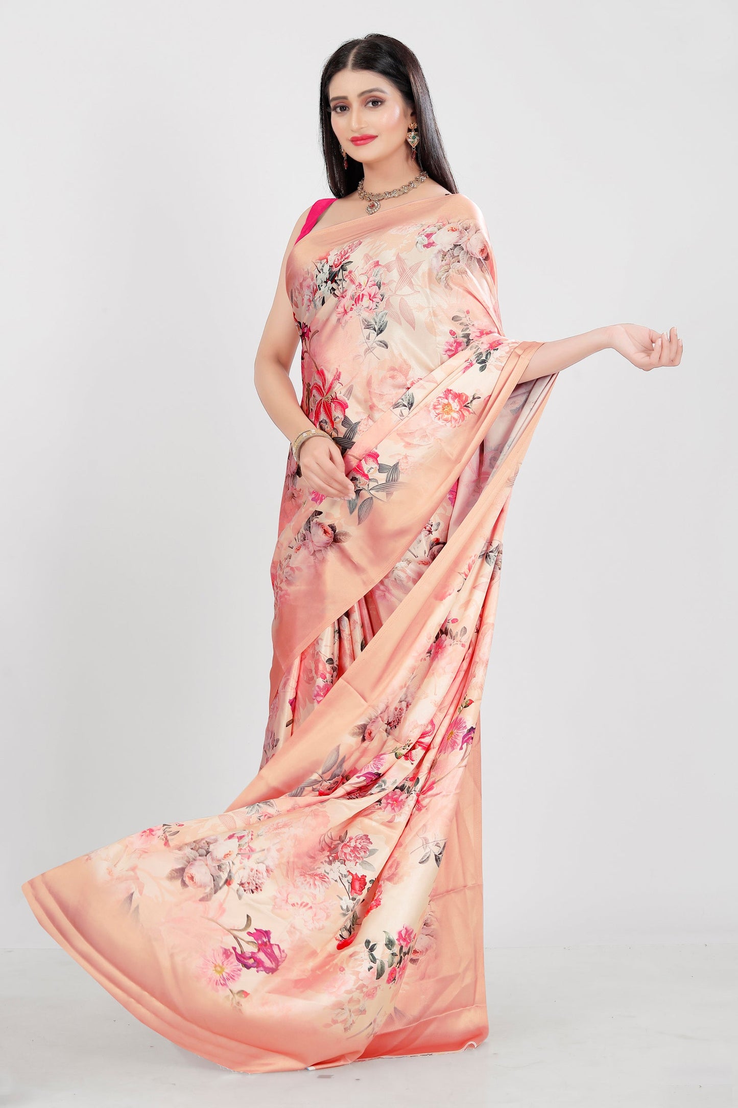 Jyoti Fashion Women's Multicolor Pure Japan Satin Digital Printed Designer Saree with Blouse | Swadesiicart
