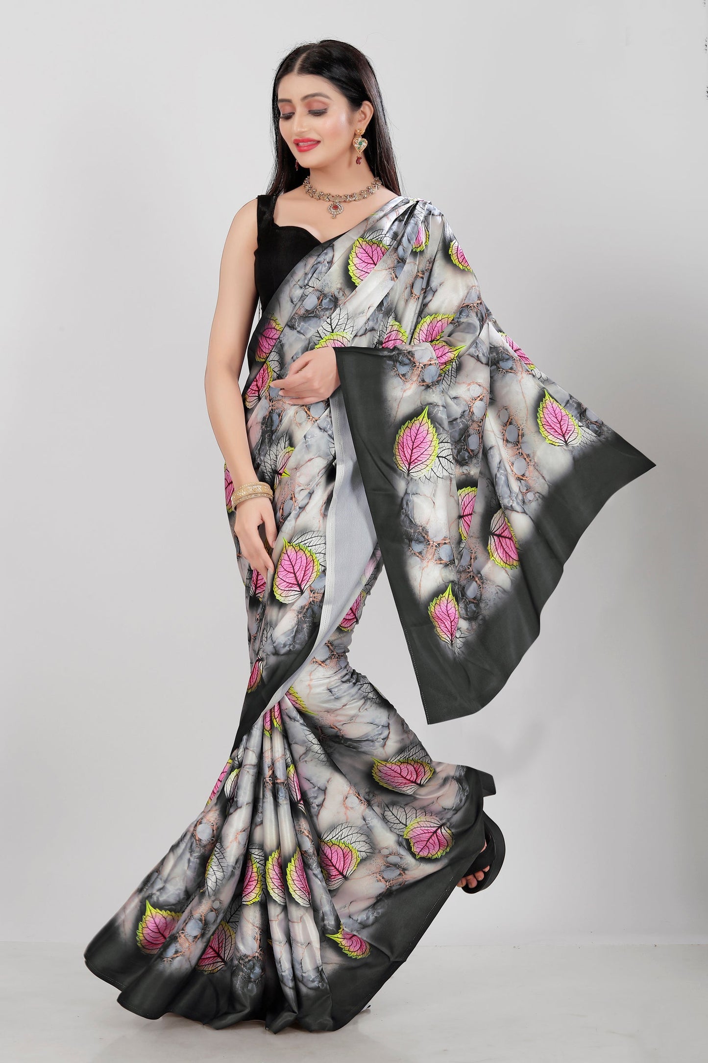 Jyoti Fashion Women's Multicolor Pure Japan Satin Digital Printed Designer Saree with Blouse | Swadesiicart