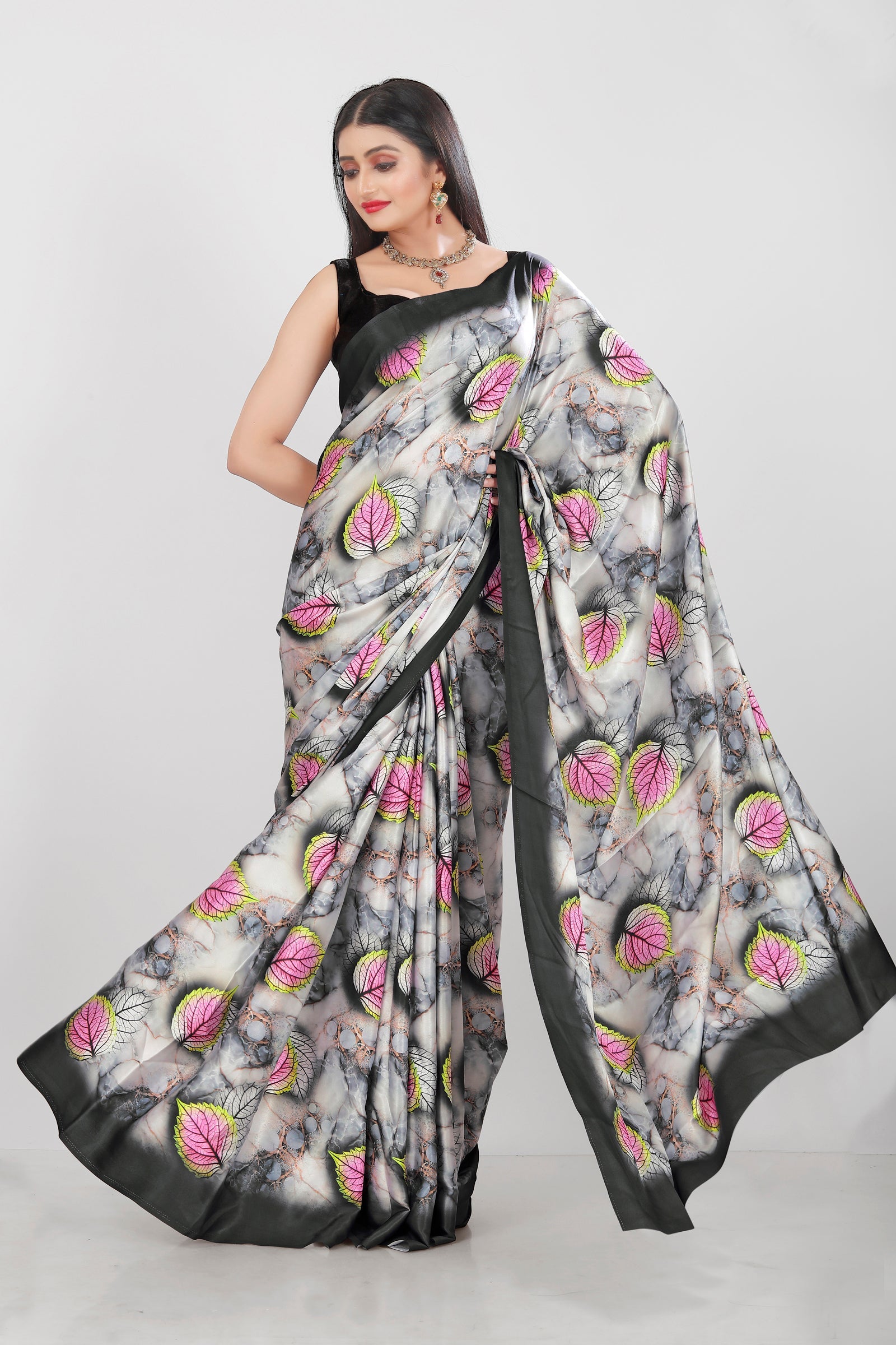 Jyoti Fashion Women's Multicolor Pure Japan Satin Digital Printed Designer Saree with Blouse | Swadesiicart