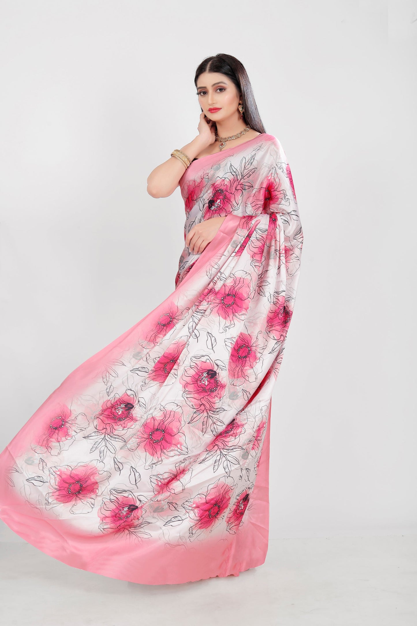 Jyoti Fashion Women's Multicolor Pure Japan Satin Digital Printed Designer Saree with Blouse | Swadesiicart