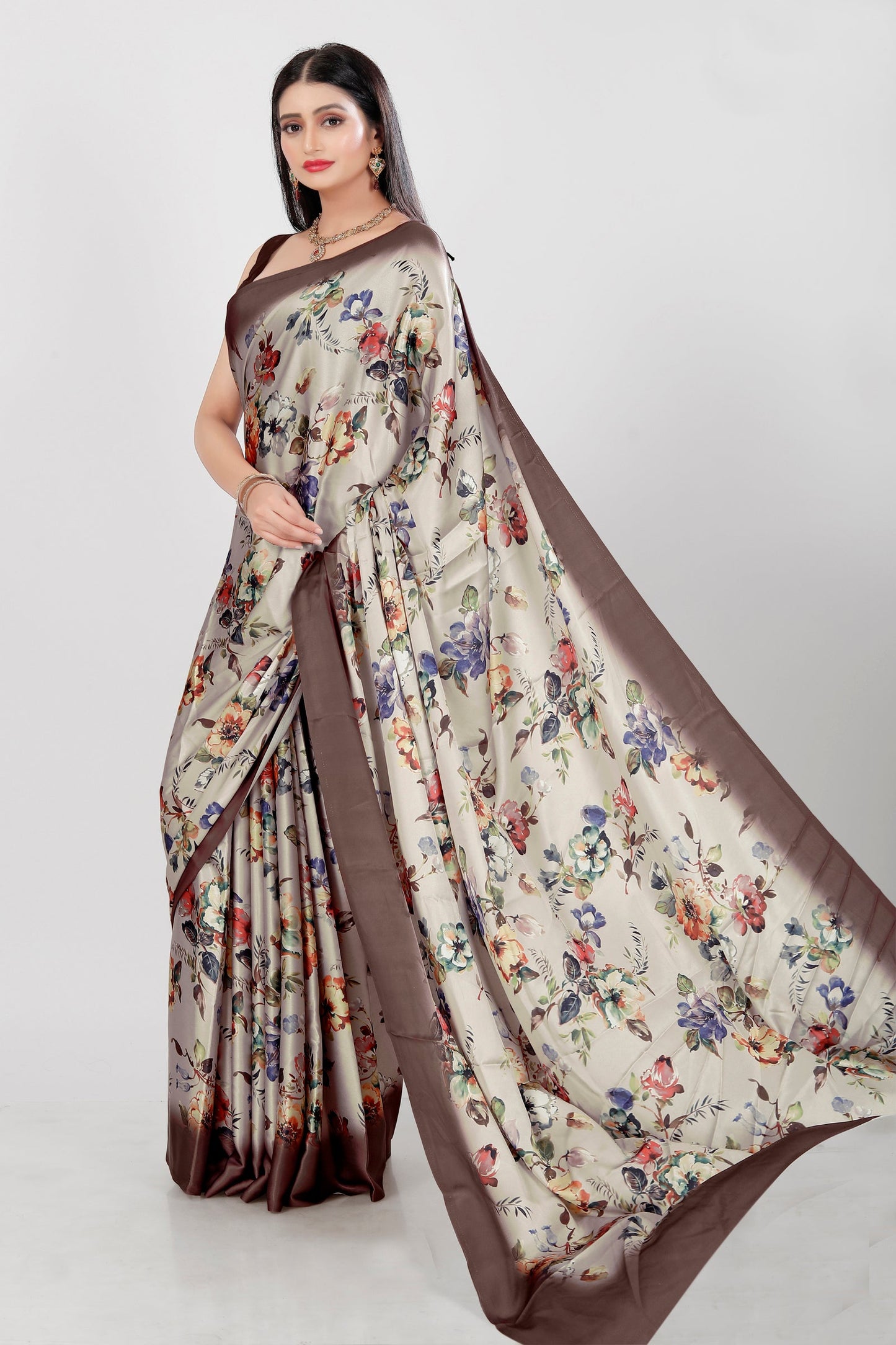 Jyoti Fashion Women's Multicolor Pure Japan Satin Digital Printed Designer Saree with Blouse | Swadesiicart
