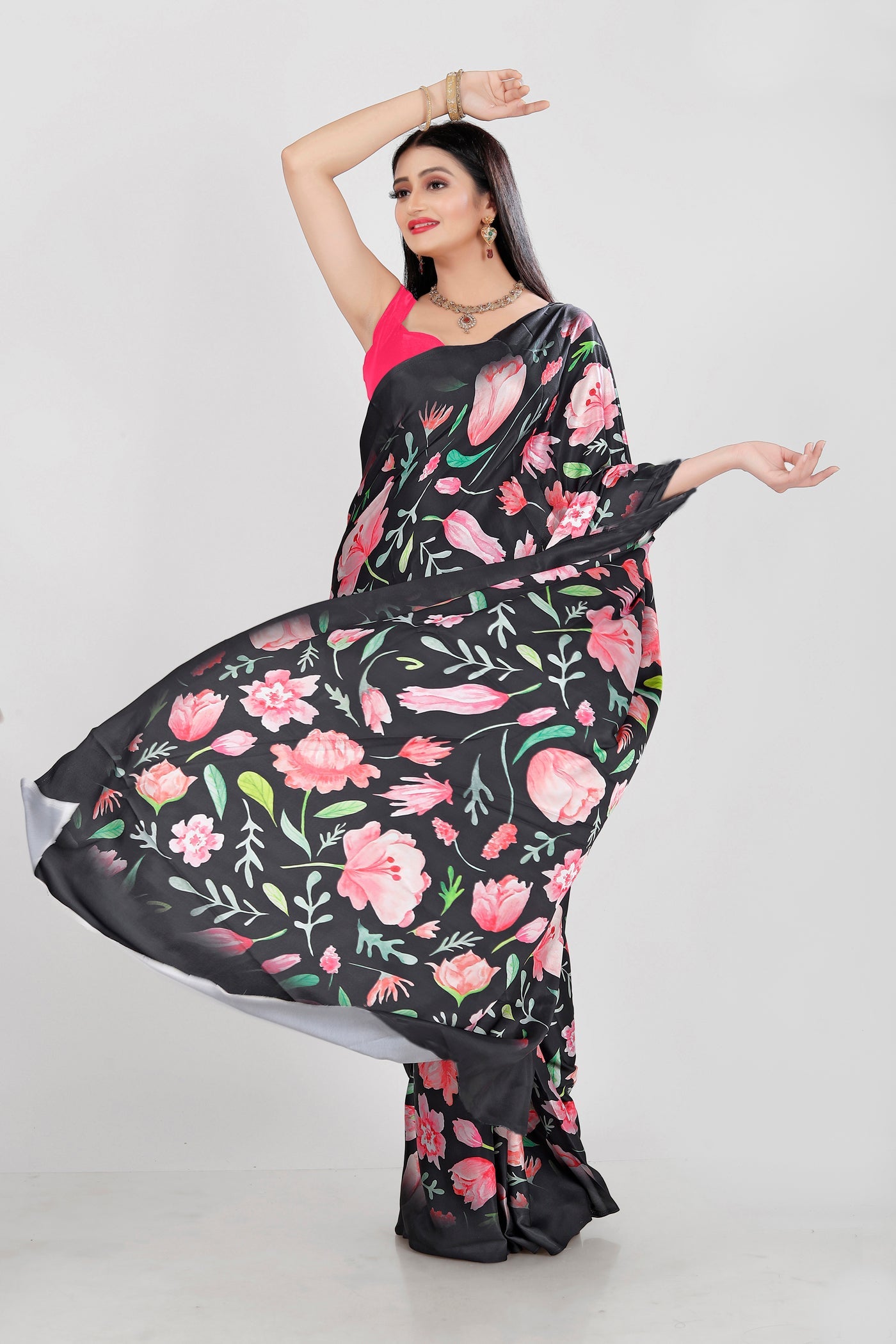 Jyoti Fashion Women's Multicolor Pure Japan Satin Digital Printed Designer Saree with Blouse | Swadesiicart