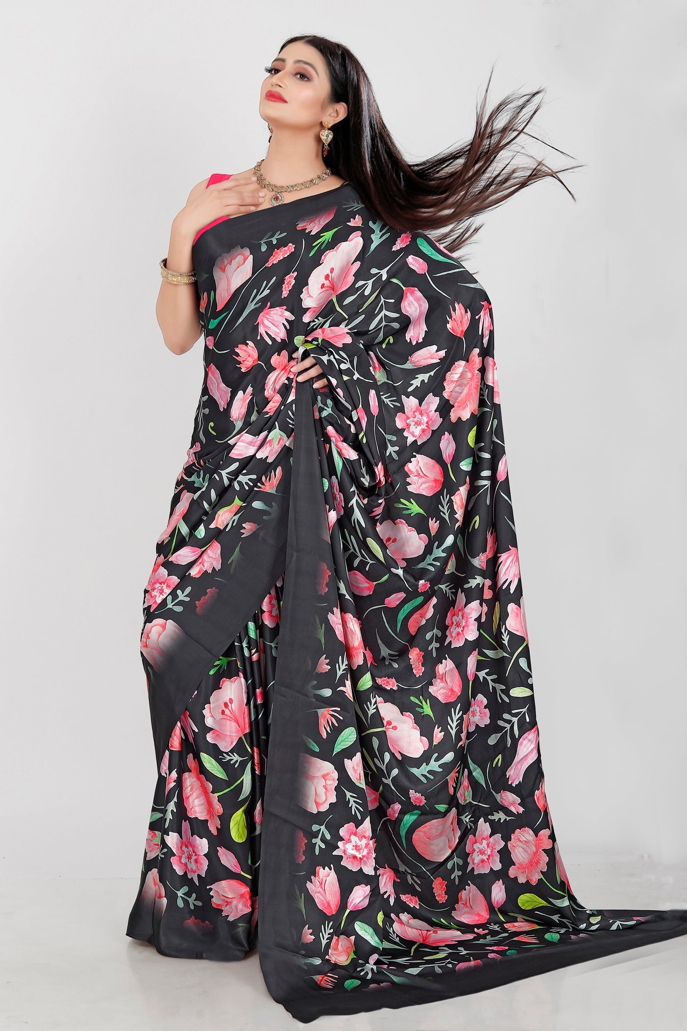 Jyoti Fashion Women's Multicolor Pure Japan Satin Digital Printed Designer Saree with Blouse | Swadesiicart
