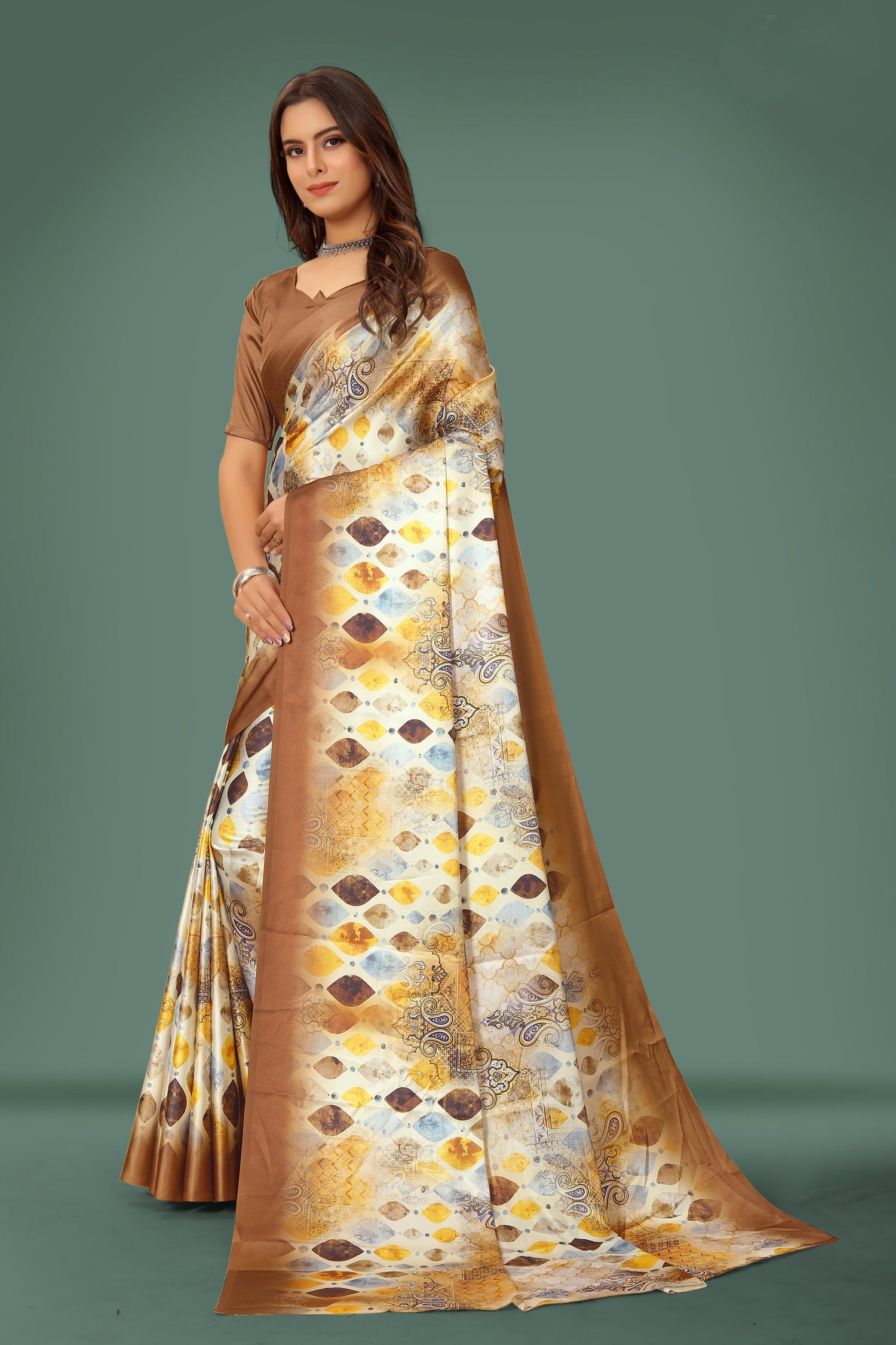 Jyoti Fashion Women's Multicolor Pure Japan Satin Digital Printed Designer Saree with Blouse | Swadesiicart