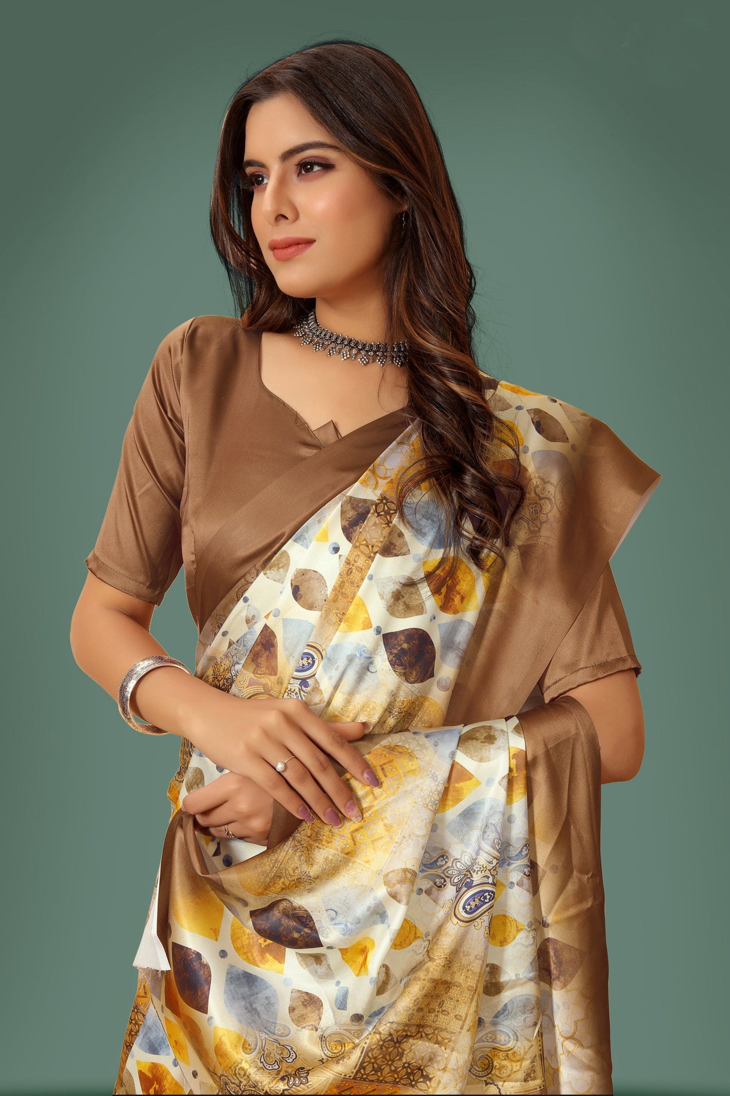 Jyoti Fashion Women's Multicolor Pure Japan Satin Digital Printed Designer Saree with Blouse | Swadesiicart