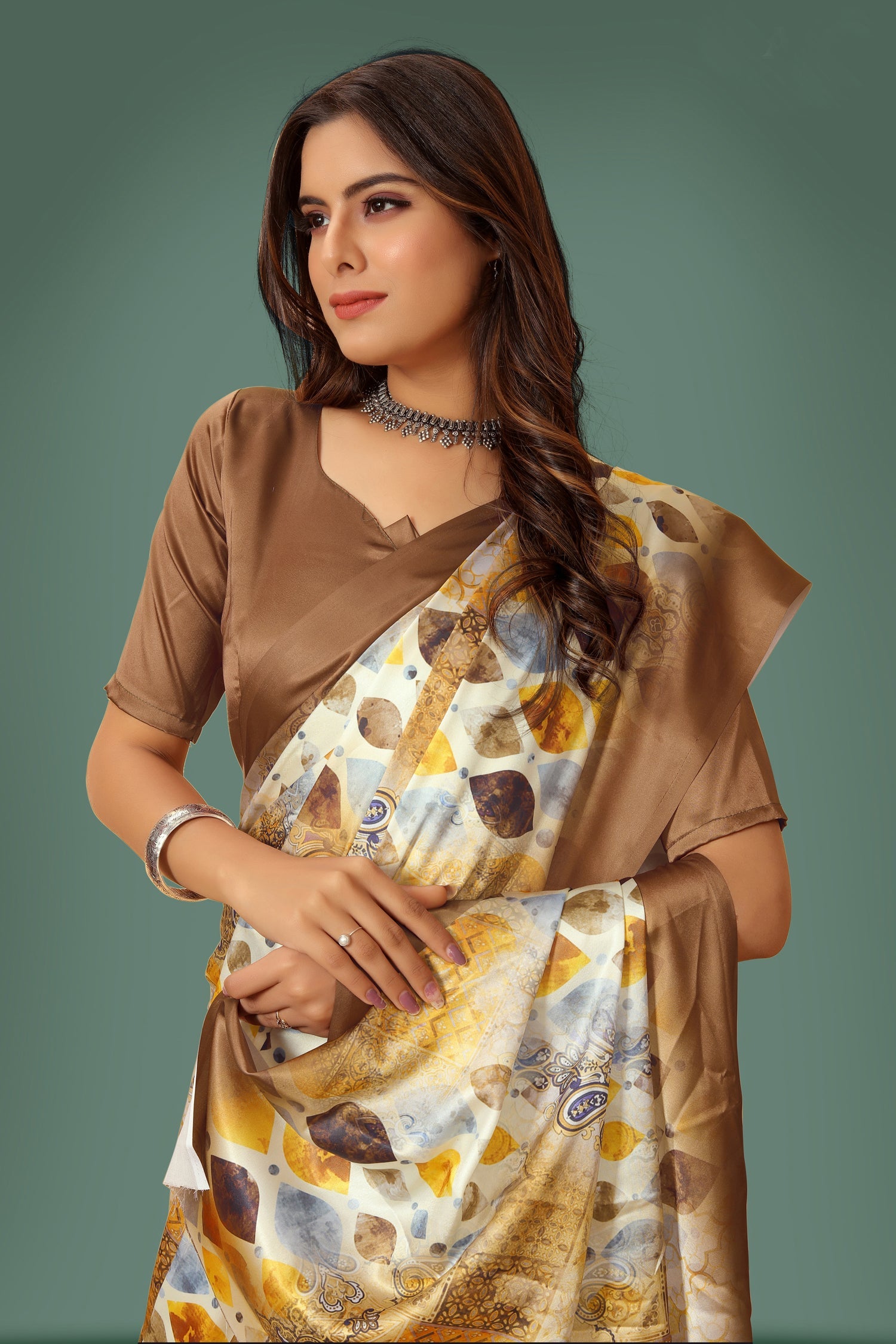 Jyoti Fashion Women's Multicolor Pure Japan Satin Digital Printed Designer Saree with Blouse | Swadesiicart