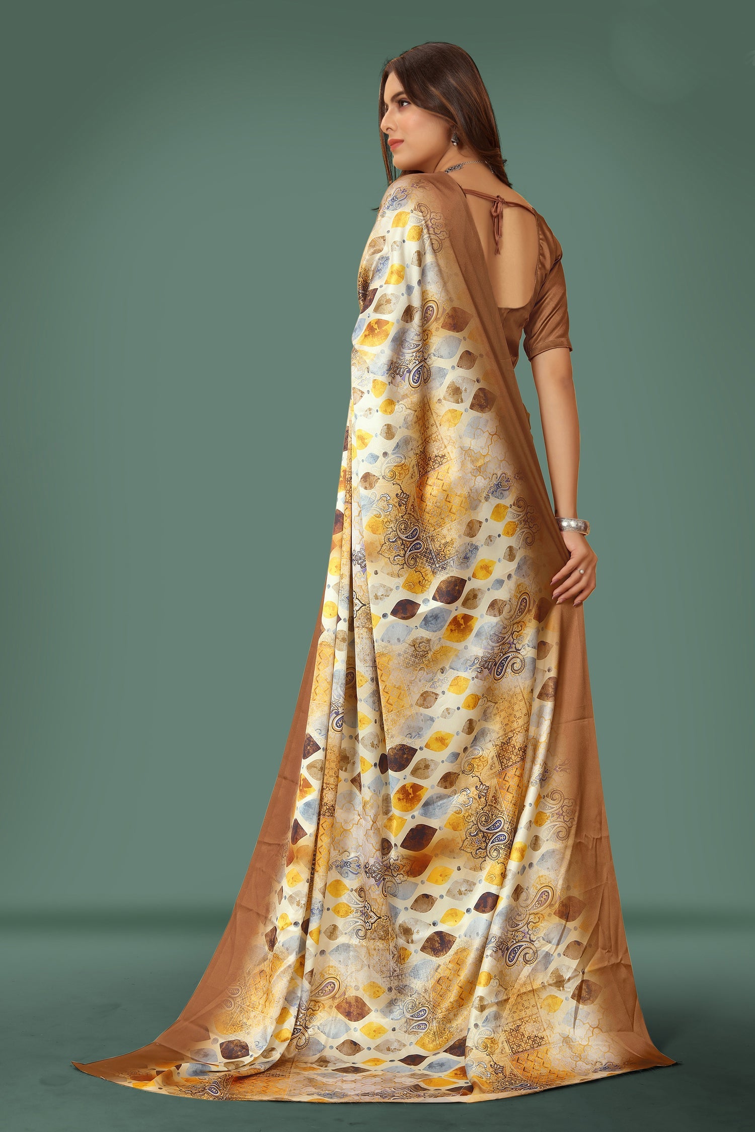 Jyoti Fashion Women's Multicolor Pure Japan Satin Digital Printed Designer Saree with Blouse | Swadesiicart