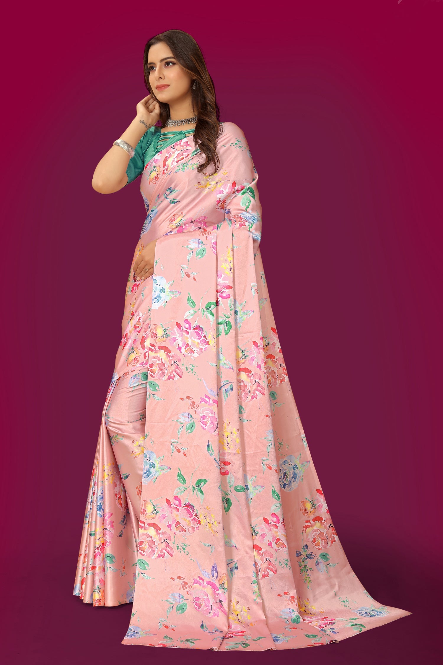Jyoti Fashion Women's Multicolor Pure Japan Satin Digital Printed Designer Saree with Blouse | Swadesiicart