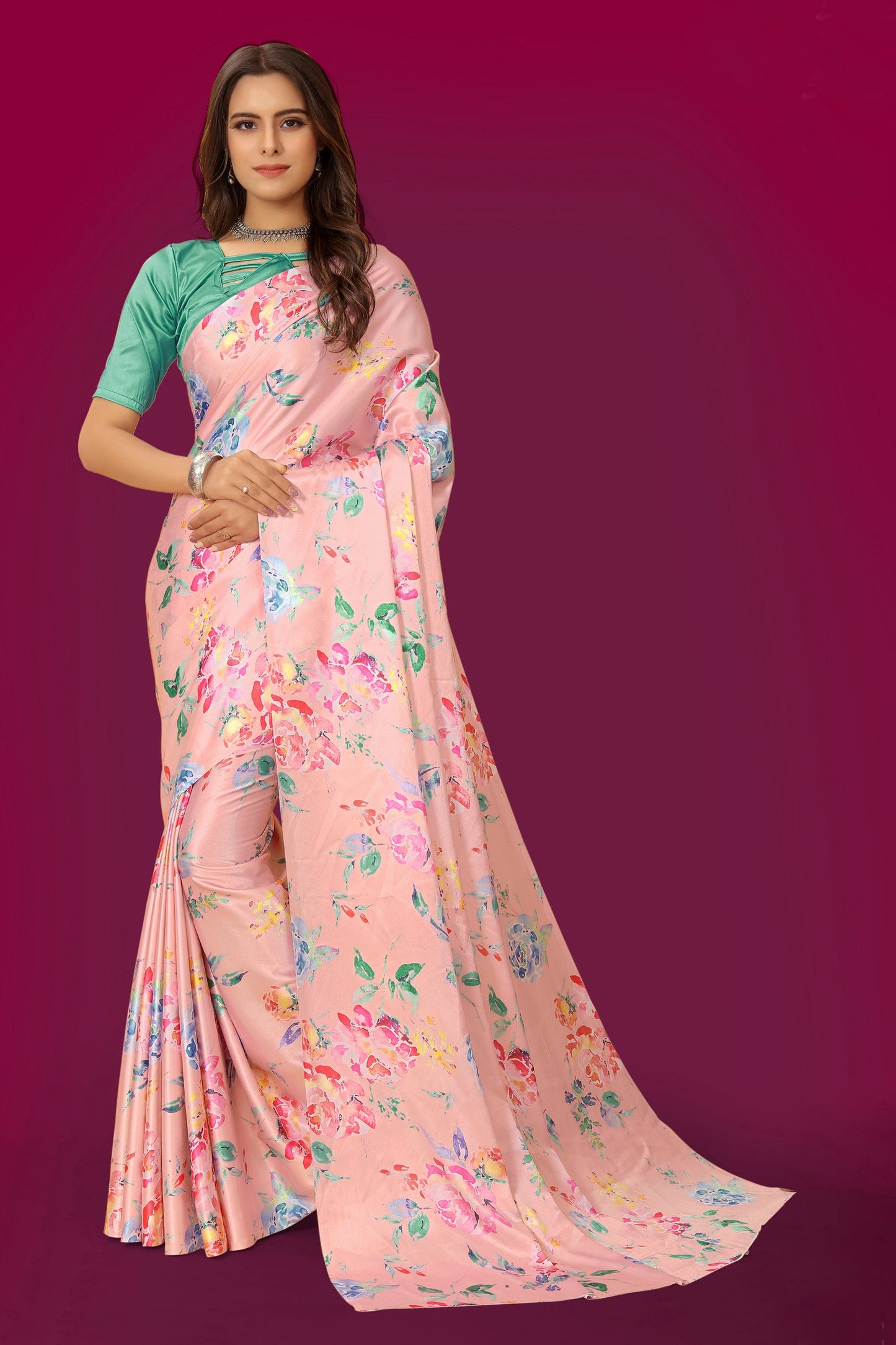 Jyoti Fashion Women's Multicolor Pure Japan Satin Digital Printed Designer Saree with Blouse | Swadesiicart