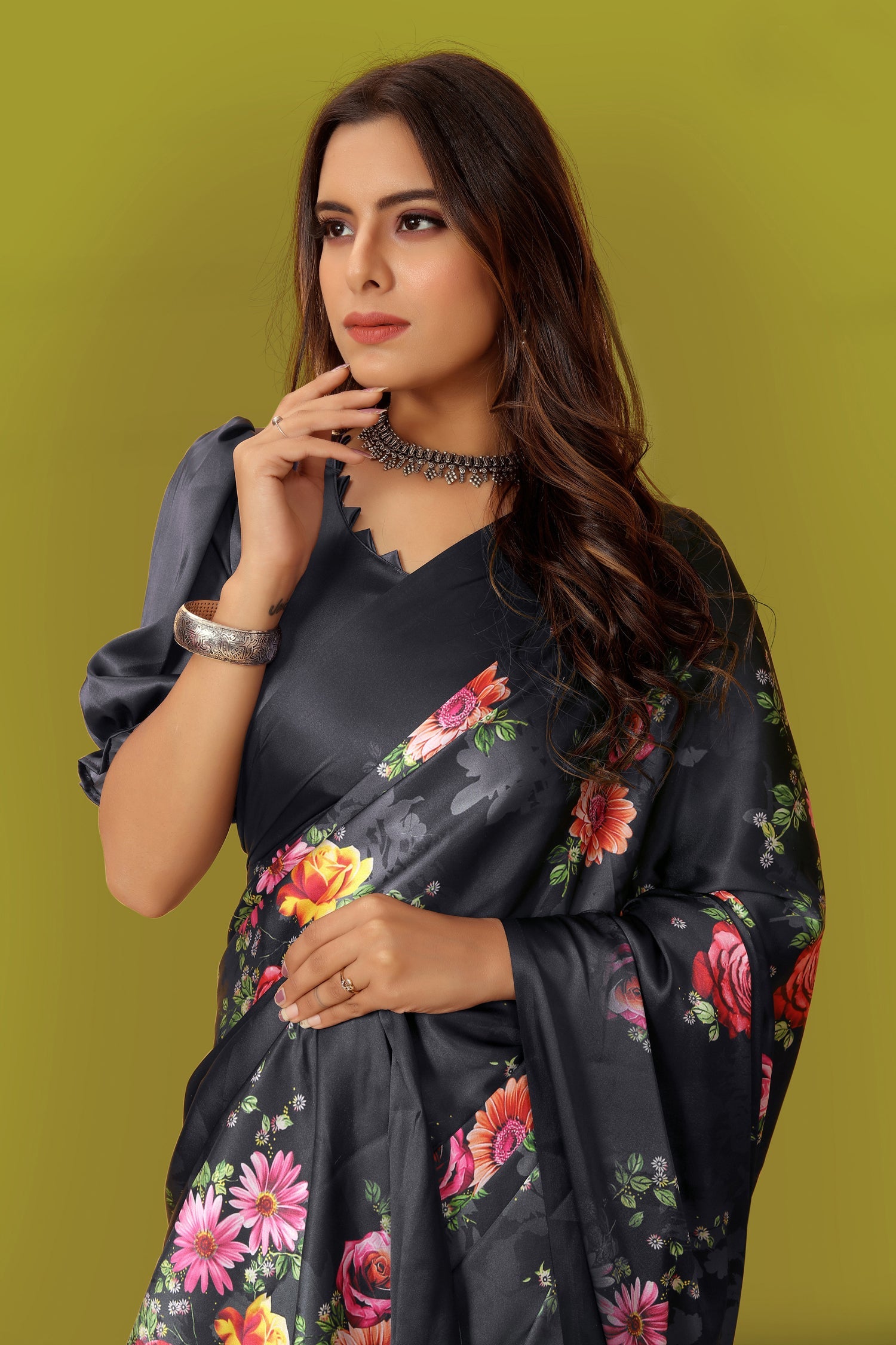 Jyoti Fashion Women's Multicolor Pure Japan Satin Digital Printed Designer Saree with Blouse | Swadesiicart