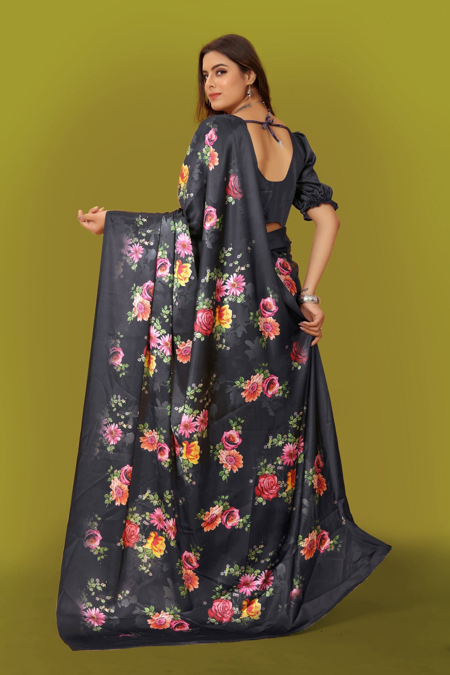 Jyoti Fashion Women's Multicolor Pure Japan Satin Digital Printed Designer Saree with Blouse | Swadesiicart