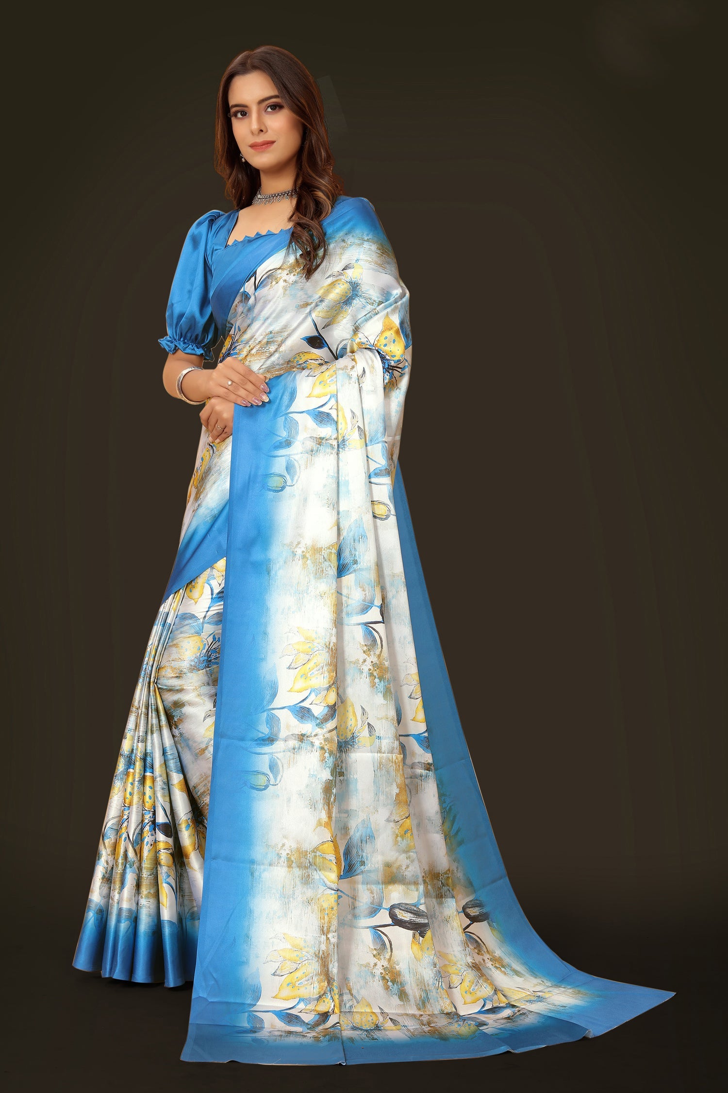 Jyoti Fashion Women's Multicolor Pure Japan Satin Digital Printed Designer Saree with Blouse | Swadesiicart