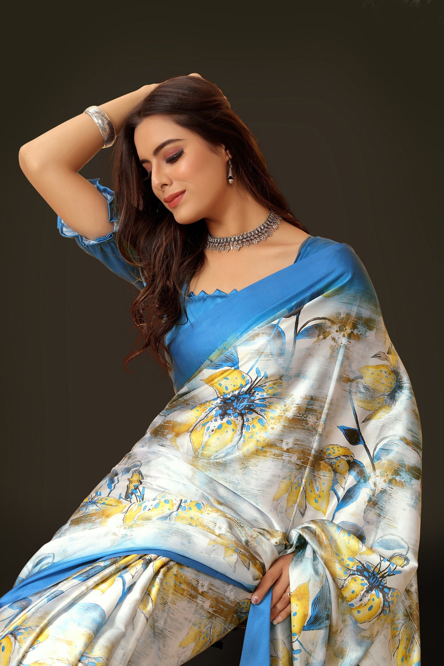 Jyoti Fashion Women's Multicolor Pure Japan Satin Digital Printed Designer Saree with Blouse | Swadesiicart