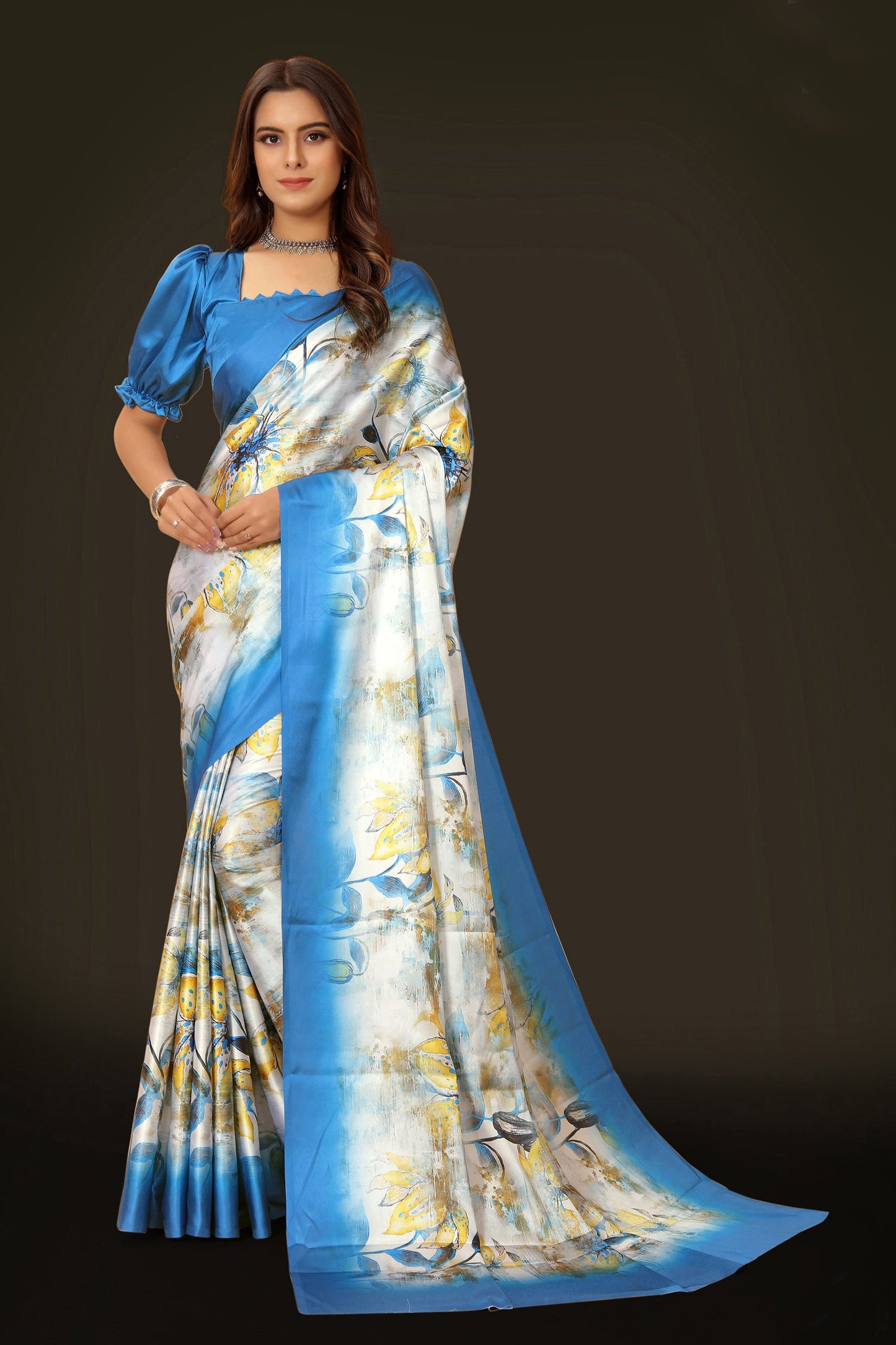 Jyoti Fashion Women's Multicolor Pure Japan Satin Digital Printed Designer Saree with Blouse | Swadesiicart