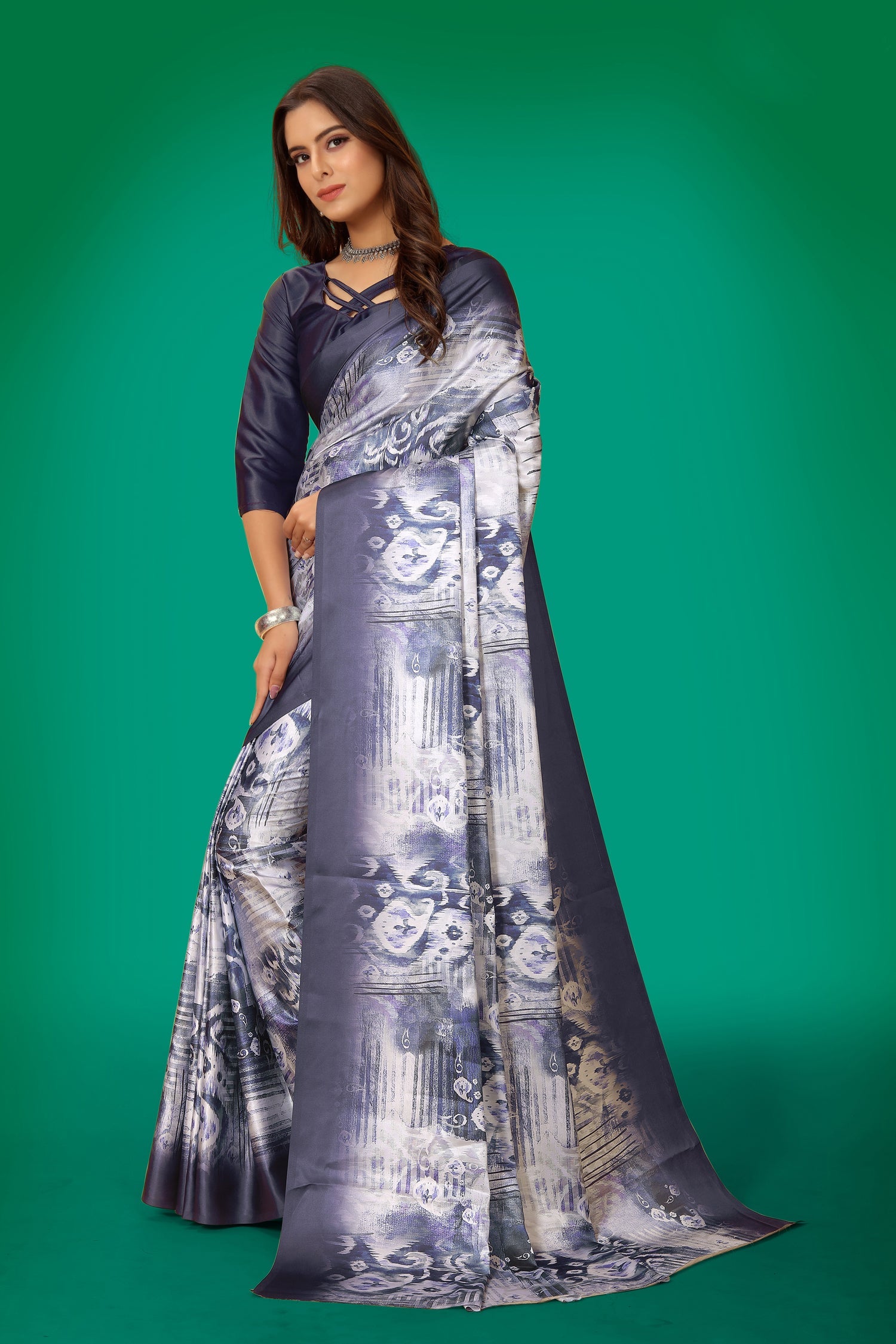 Jyoti Fashion Women's Multicolor Pure Japan Satin Digital Printed Designer Saree with Blouse | Swadesiicart