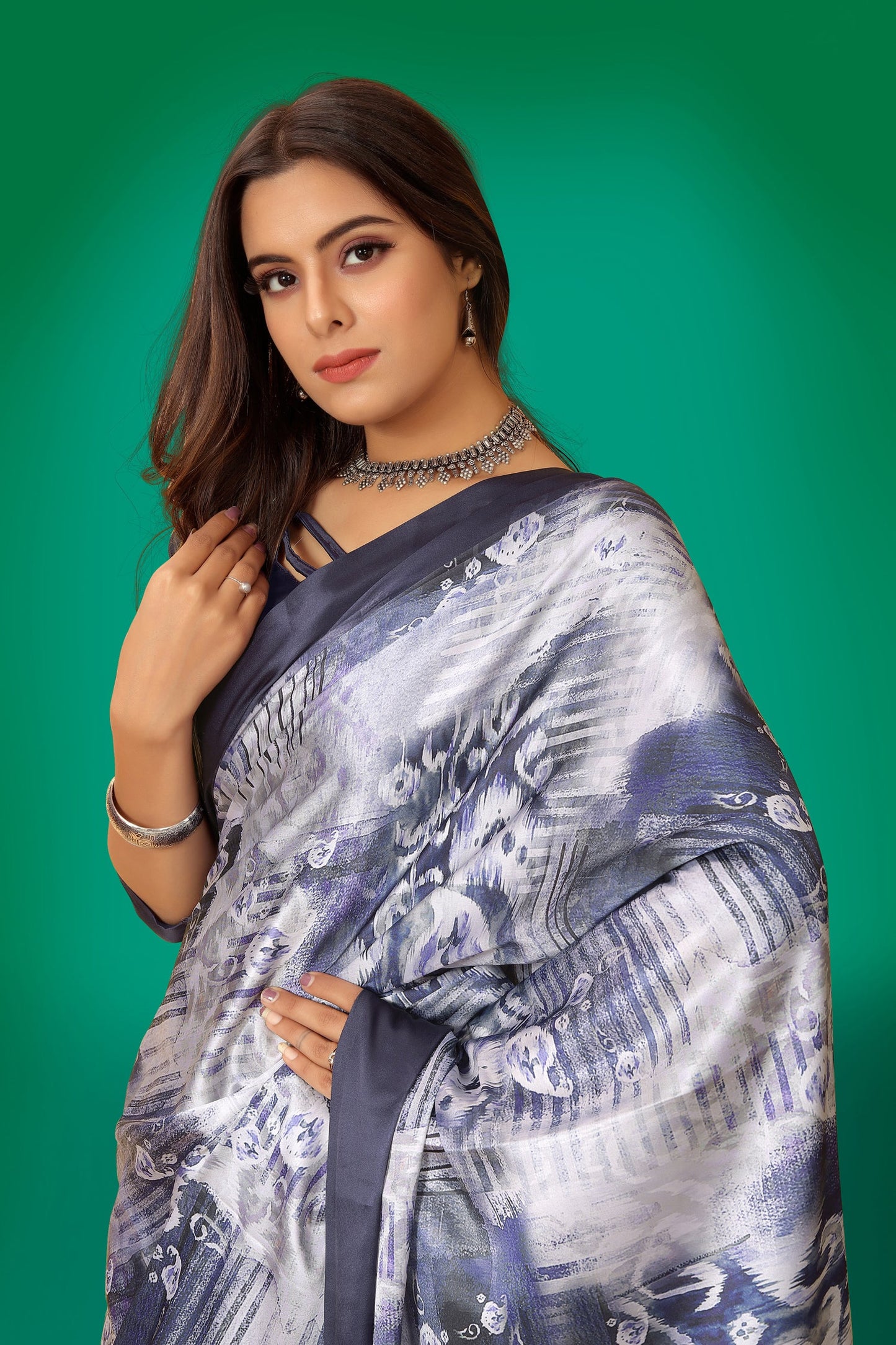 Jyoti Fashion Women's Multicolor Pure Japan Satin Digital Printed Designer Saree with Blouse | Swadesiicart