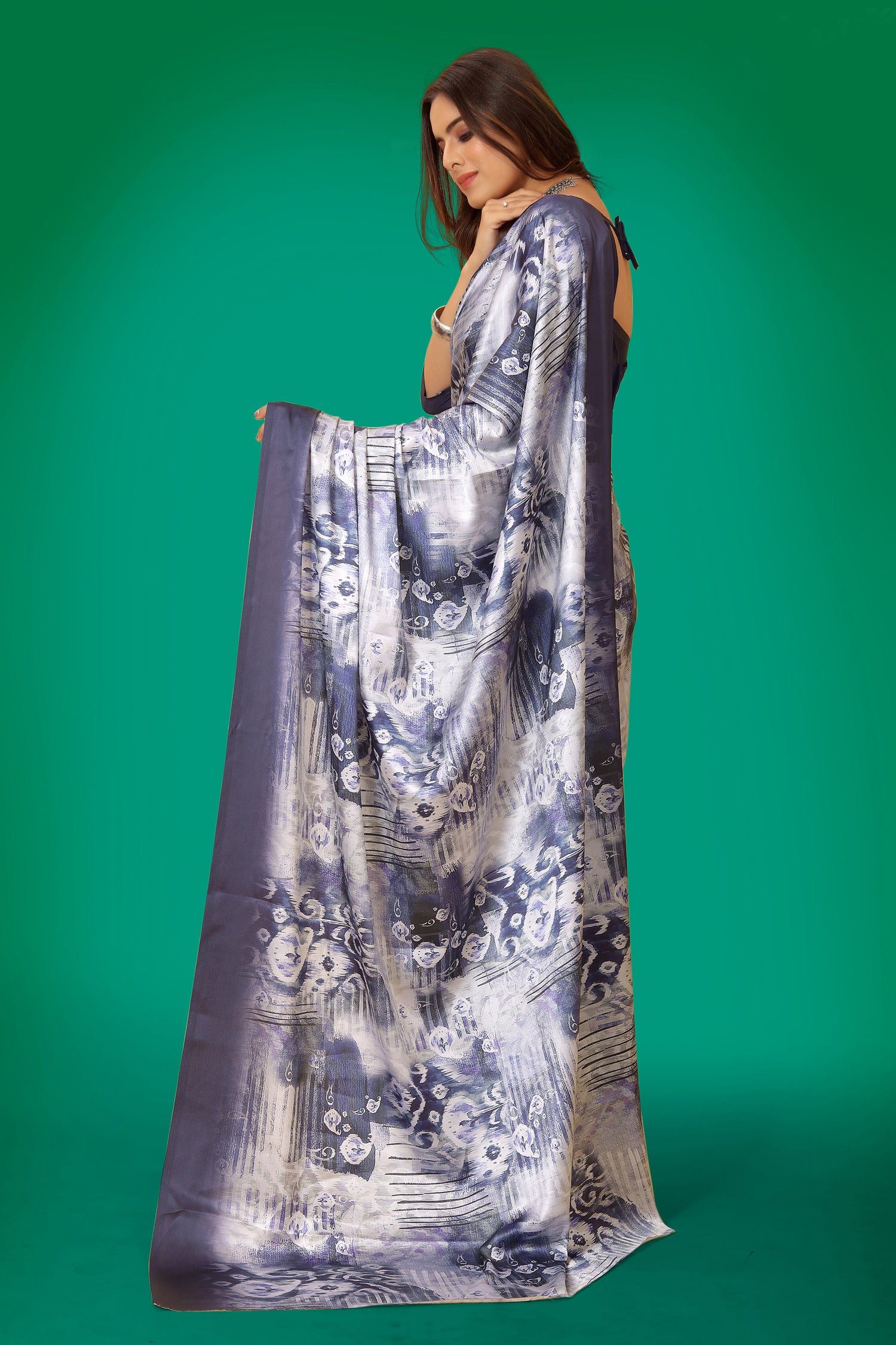 Jyoti Fashion Women's Multicolor Pure Japan Satin Digital Printed Designer Saree with Blouse | Swadesiicart