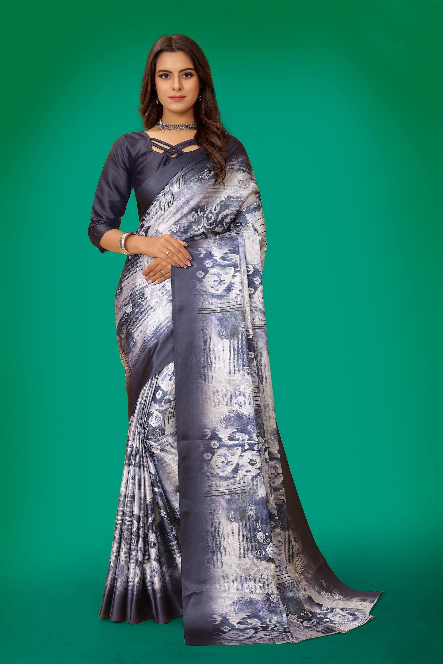 Jyoti Fashion Women's Multicolor Pure Japan Satin Digital Printed Designer Saree with Blouse | Swadesiicart