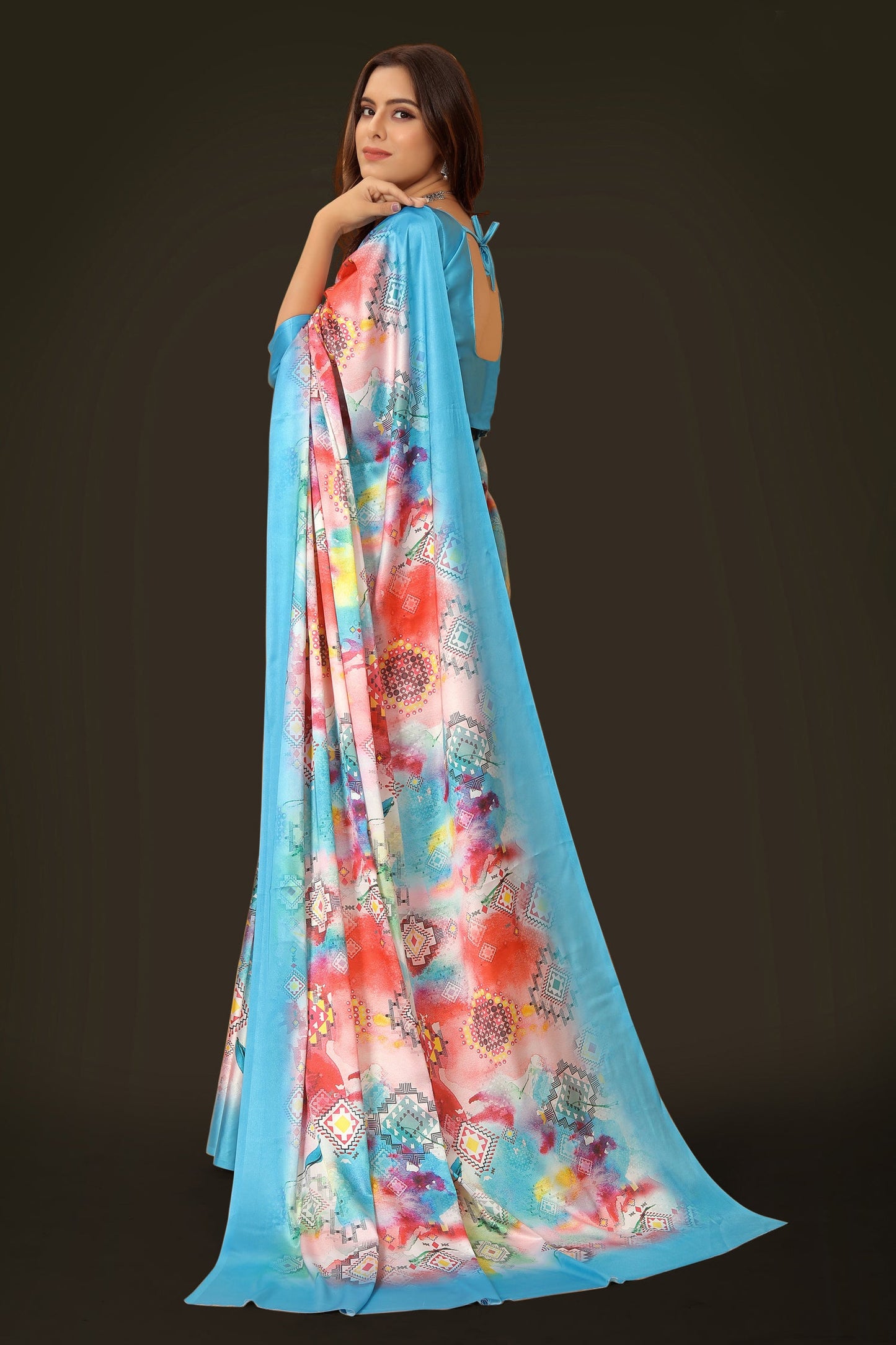 Jyoti Fashion Women's Multicolor Pure Japan Satin Digital Printed Designer Saree with Blouse | Swadesiicart