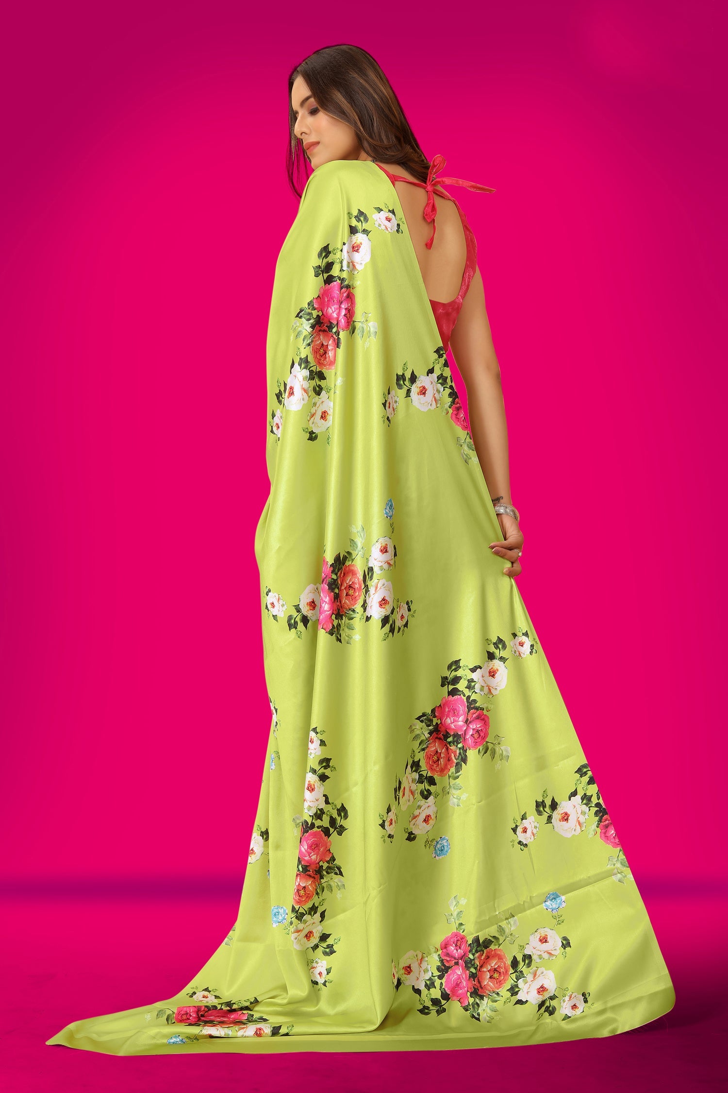 Jyoti Fashion Women's Multicolor Pure Japan Satin Digital Printed Designer Saree with Blouse | Swadesiicart