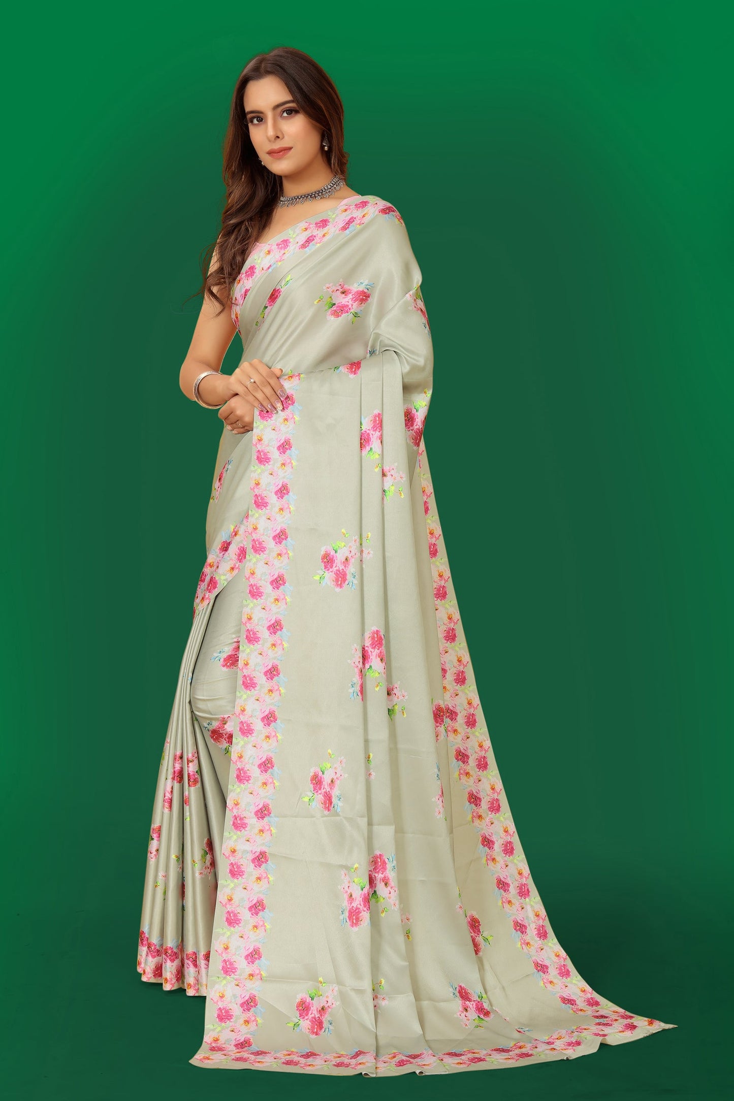 Jyoti Fashion Women's Multicolor Pure Japan Satin Digital Printed Designer Saree with Blouse | Swadesiicart