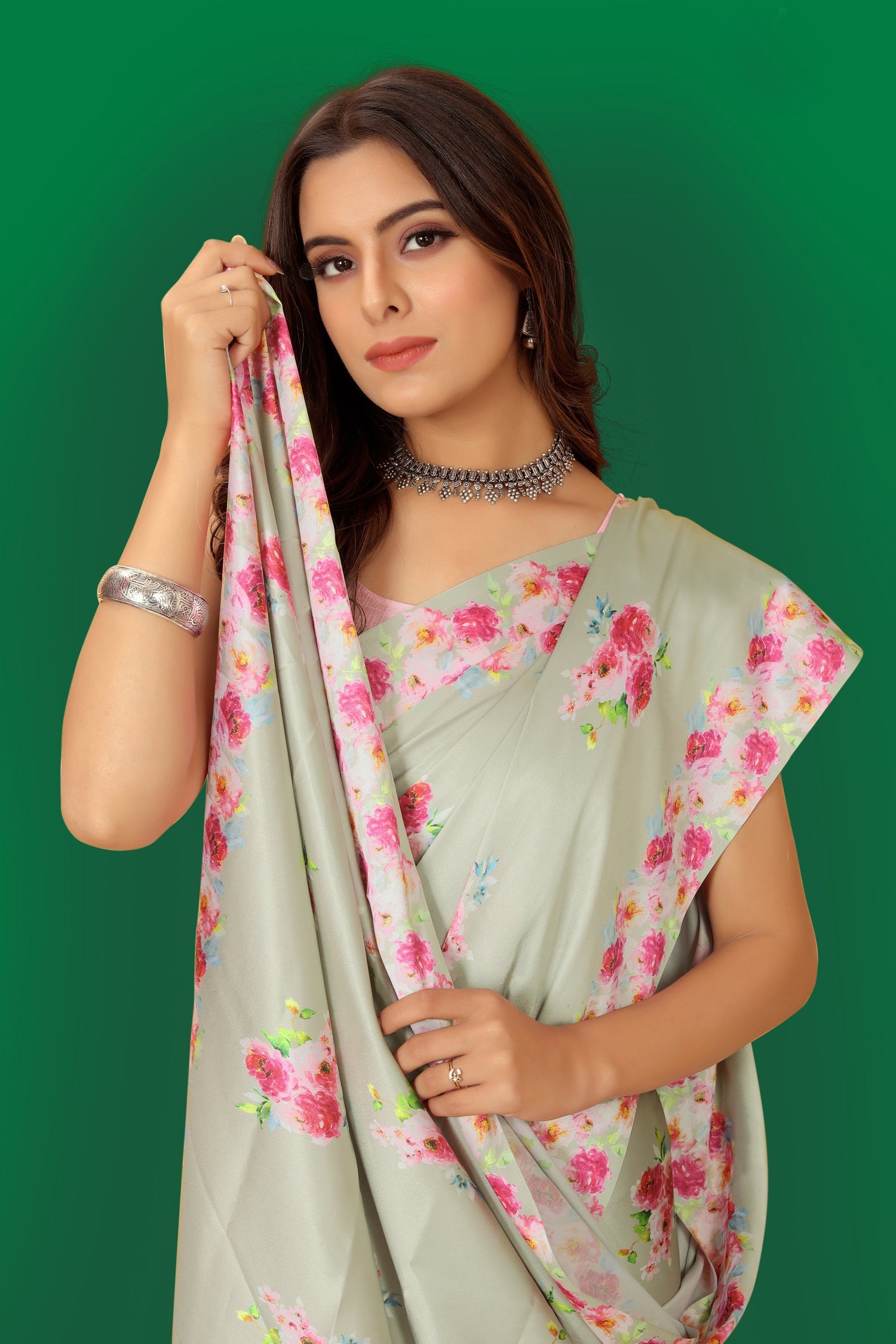 Jyoti Fashion Women's Multicolor Pure Japan Satin Digital Printed Designer Saree with Blouse | Swadesiicart