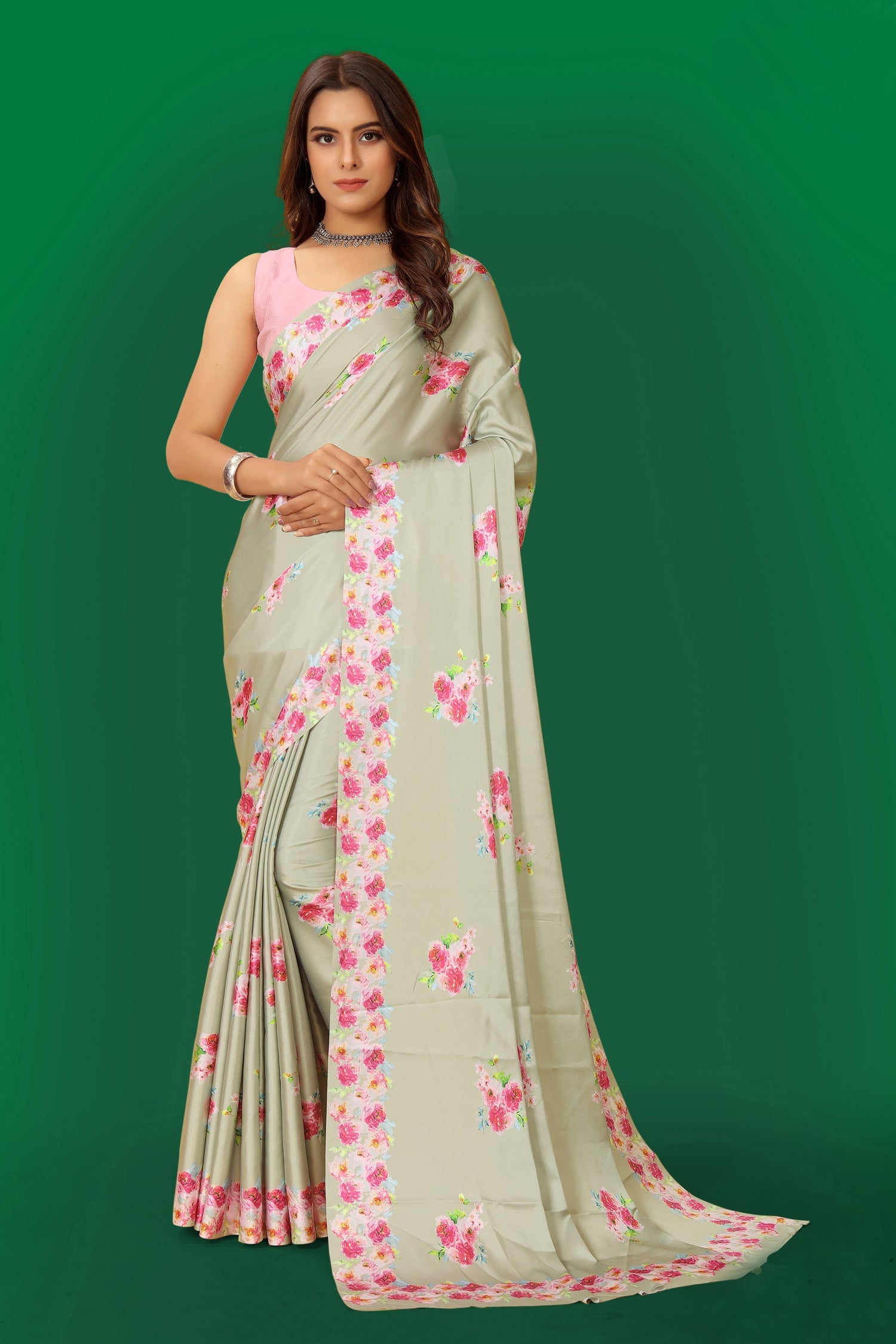 Jyoti Fashion Women's Multicolor Pure Japan Satin Digital Printed Designer Saree with Blouse | Swadesiicart