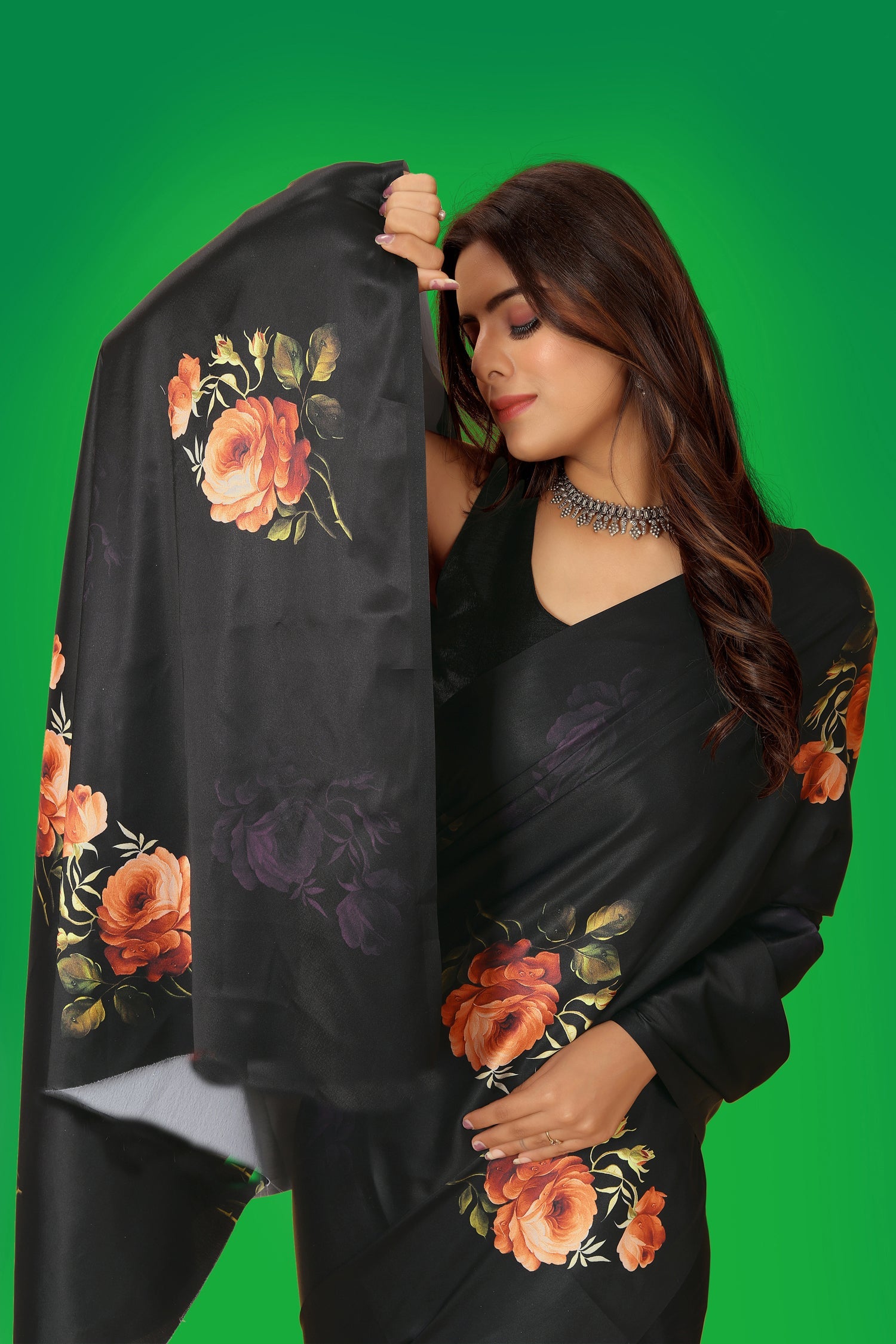 Jyoti Fashion Women's Multicolor Pure Japan Satin Digital Printed Designer Saree with Blouse | Swadesiicart
