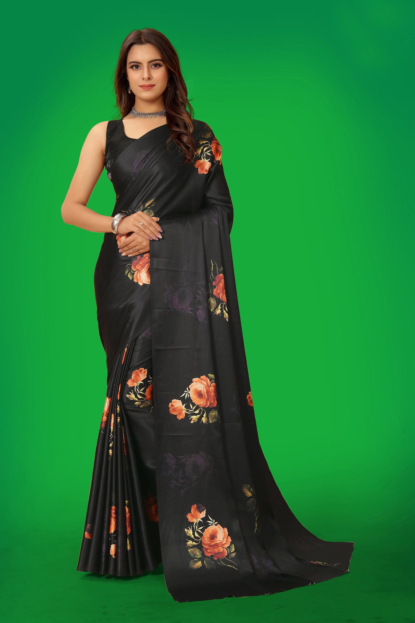 Jyoti Fashion Women's Multicolor Pure Japan Satin Digital Printed Designer Saree with Blouse | Swadesiicart