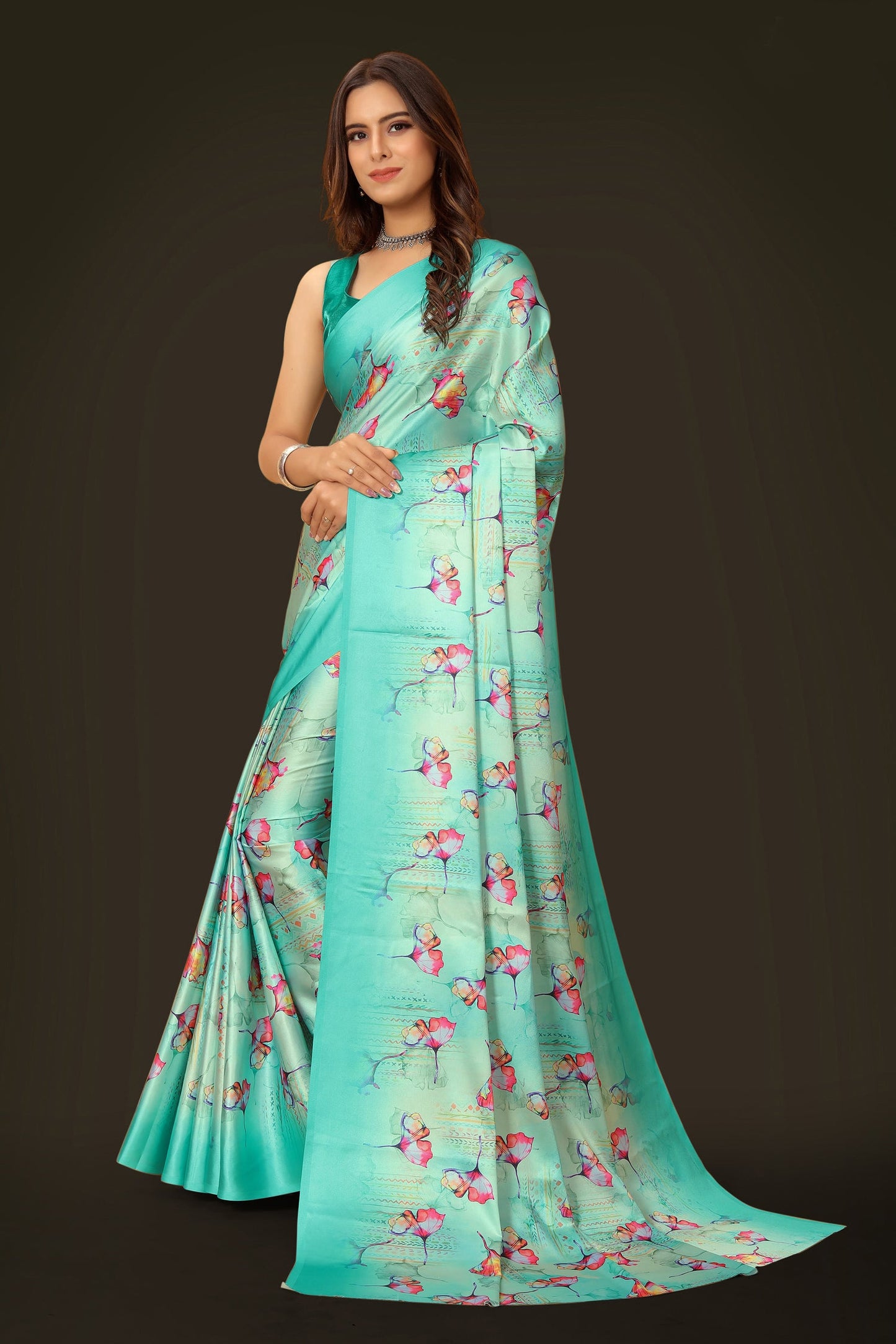 Jyoti Fashion Women's Multicolor Pure Japan Satin Digital Printed Designer Saree with Blouse | Swadesiicart