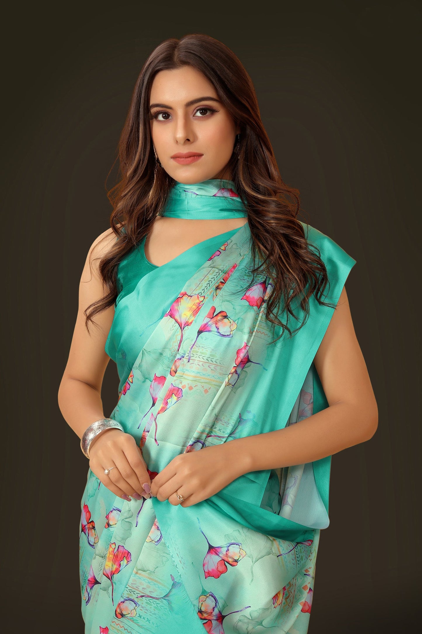 Jyoti Fashion Women's Multicolor Pure Japan Satin Digital Printed Designer Saree with Blouse | Swadesiicart