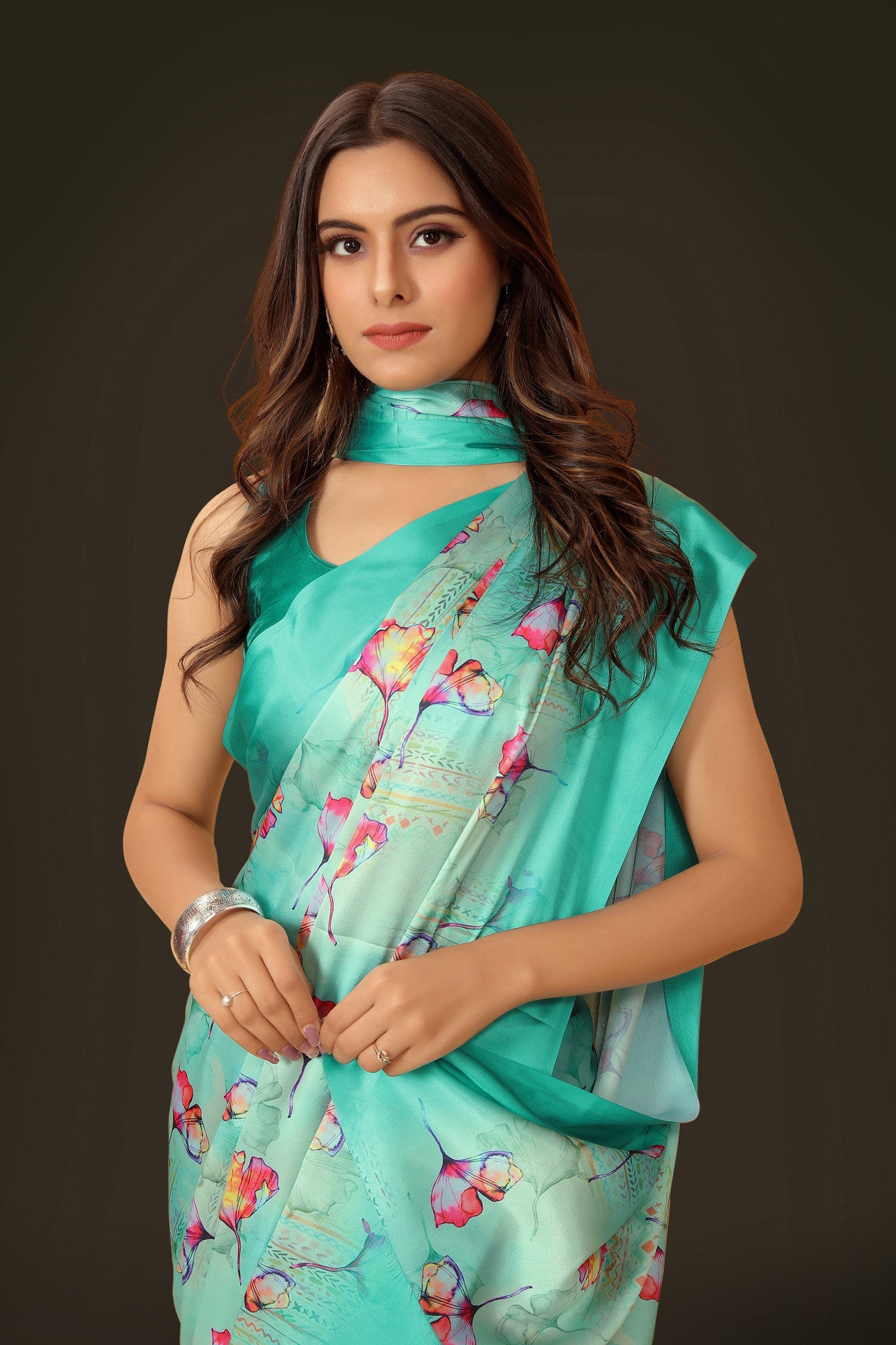 Jyoti Fashion Women's Multicolor Pure Japan Satin Digital Printed Designer Saree with Blouse | Swadesiicart