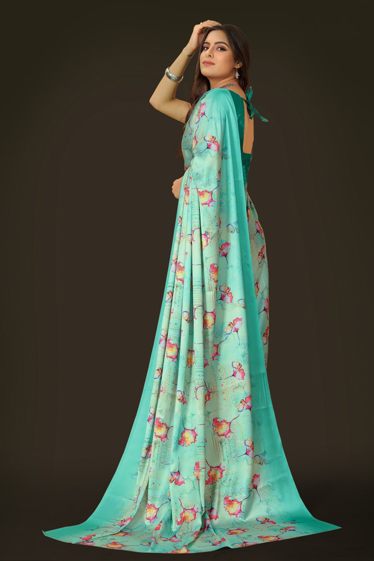 Jyoti Fashion Women's Multicolor Pure Japan Satin Digital Printed Designer Saree with Blouse | Swadesiicart