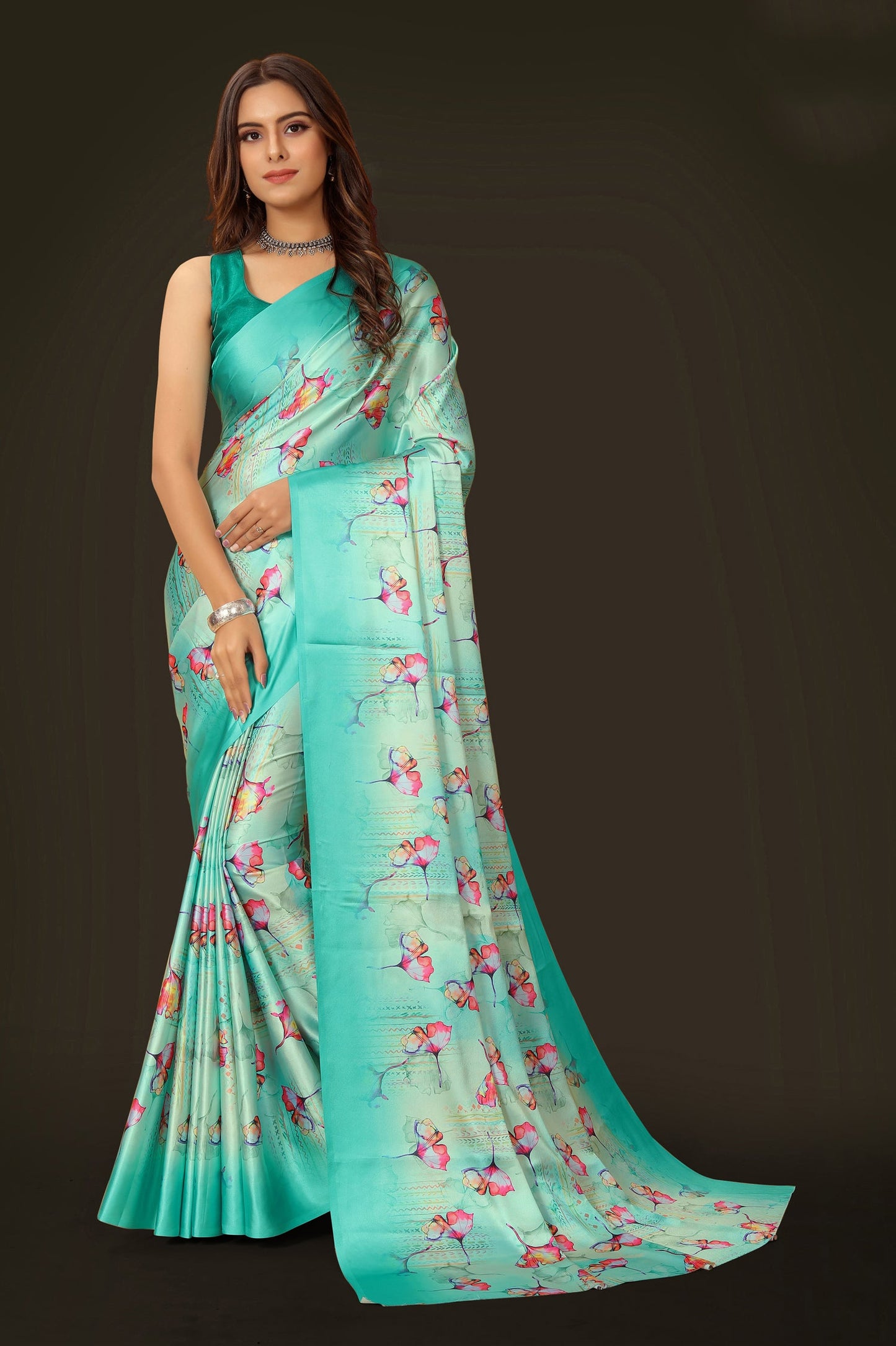 Jyoti Fashion Women's Multicolor Pure Japan Satin Digital Printed Designer Saree with Blouse | Swadesiicart