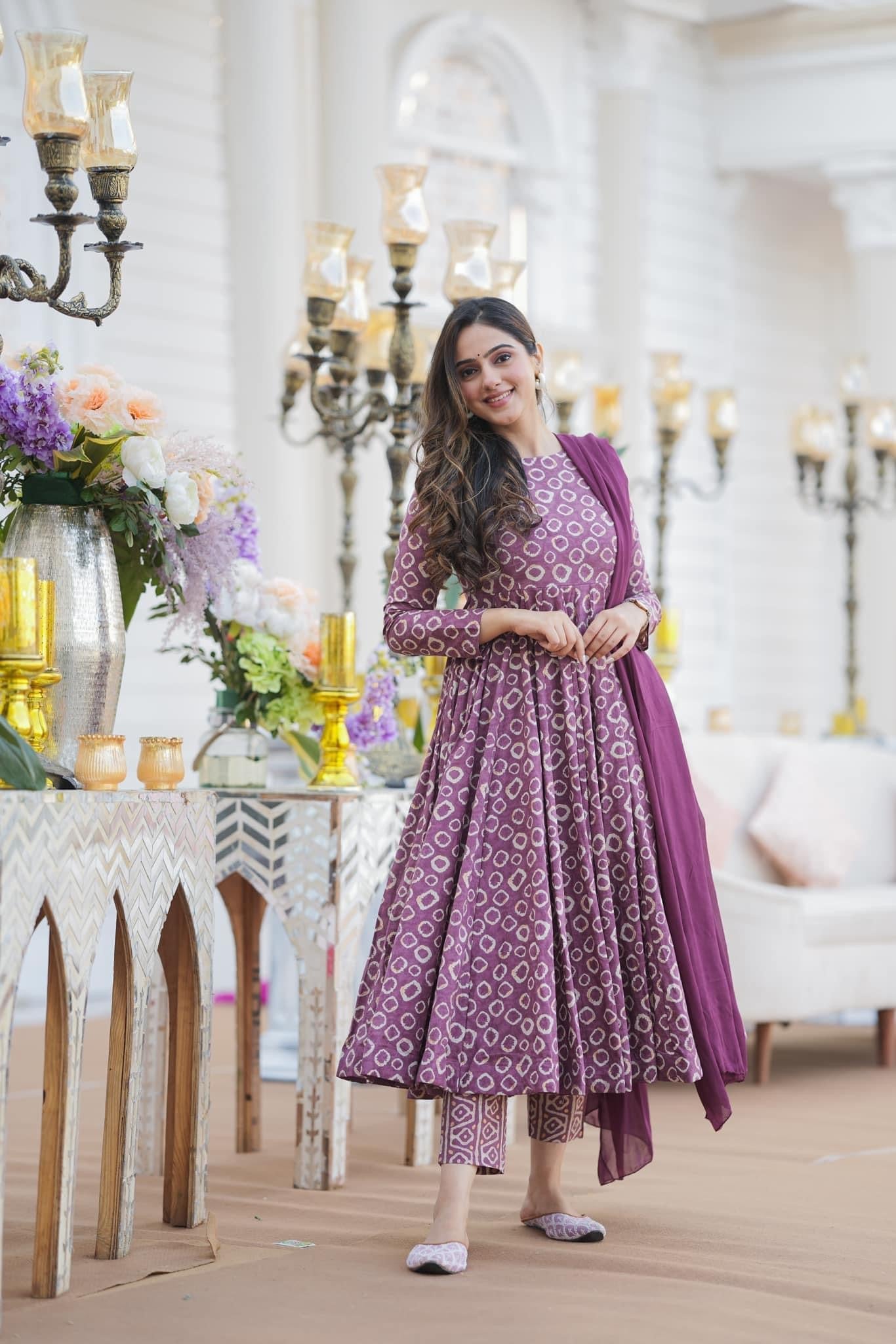 Jyoti Fashion Women's Purple Cotton Silk Heavy Digital Printed Kurta Set | Swadesiicart