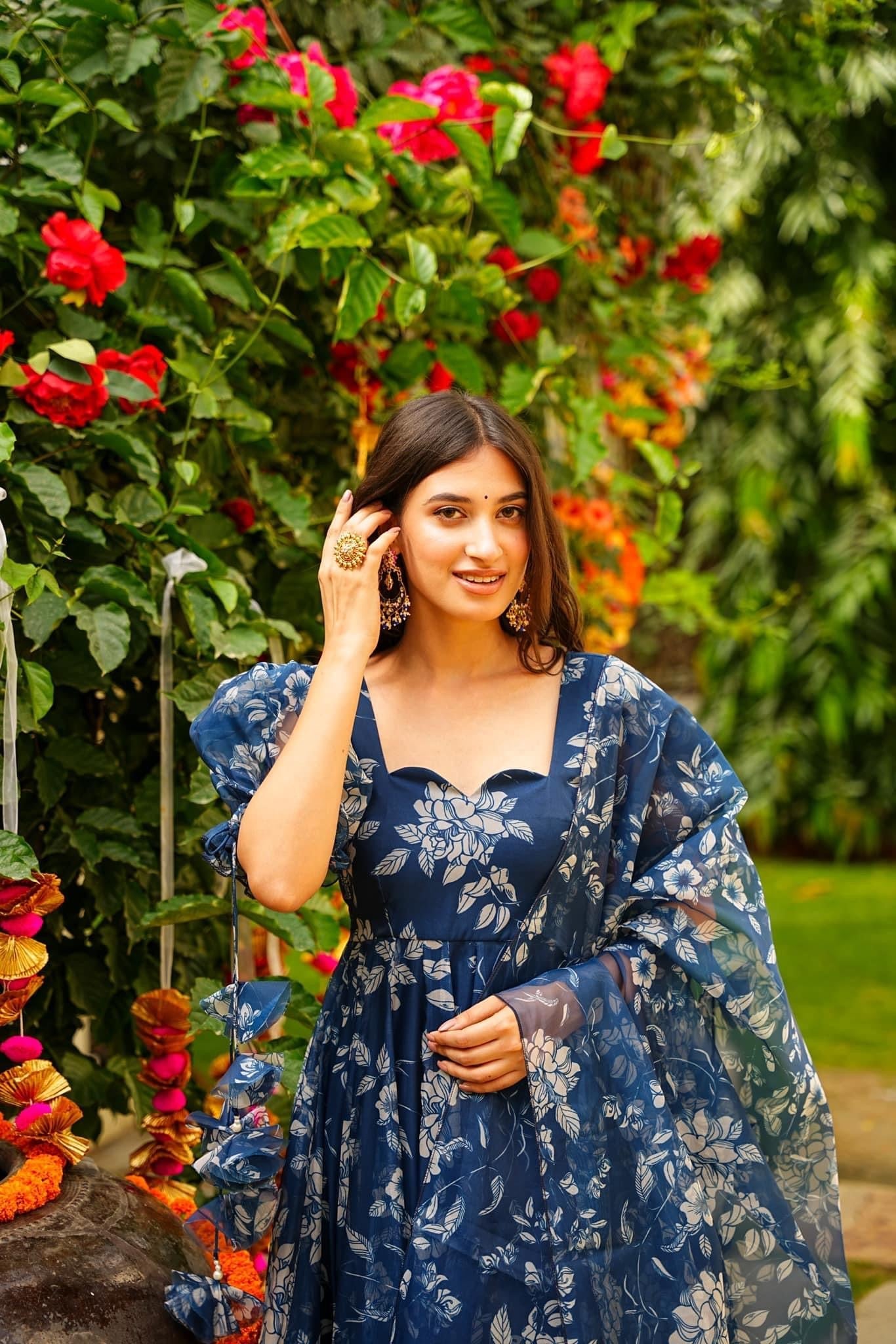 Jyoti Fashion Women's Navy Blue Tabby Silk Heavy Digital Printed Kurta Set | Swadesiicart