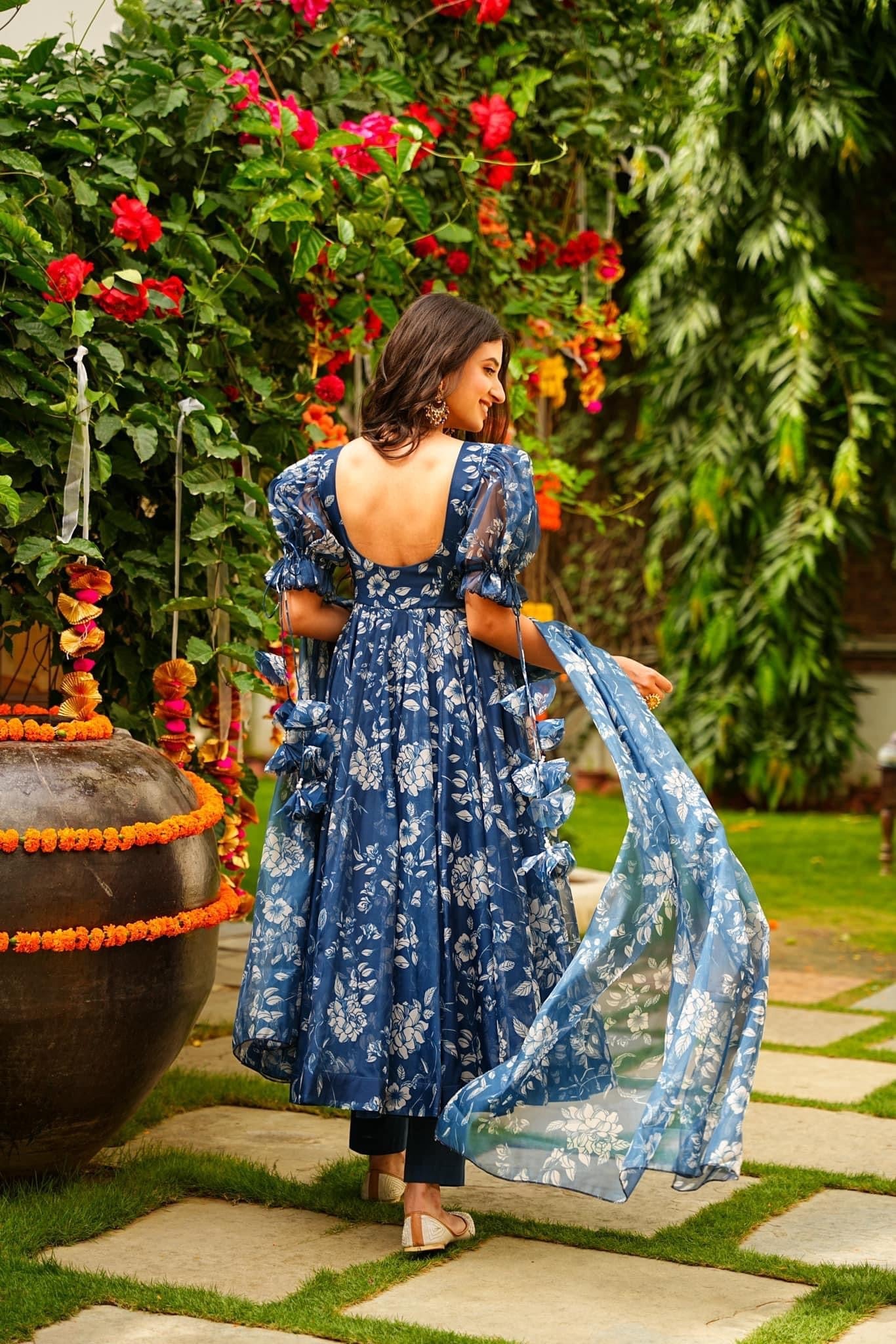 Jyoti Fashion Women's Navy Blue Tabby Silk Heavy Digital Printed Kurta Set | Swadesiicart