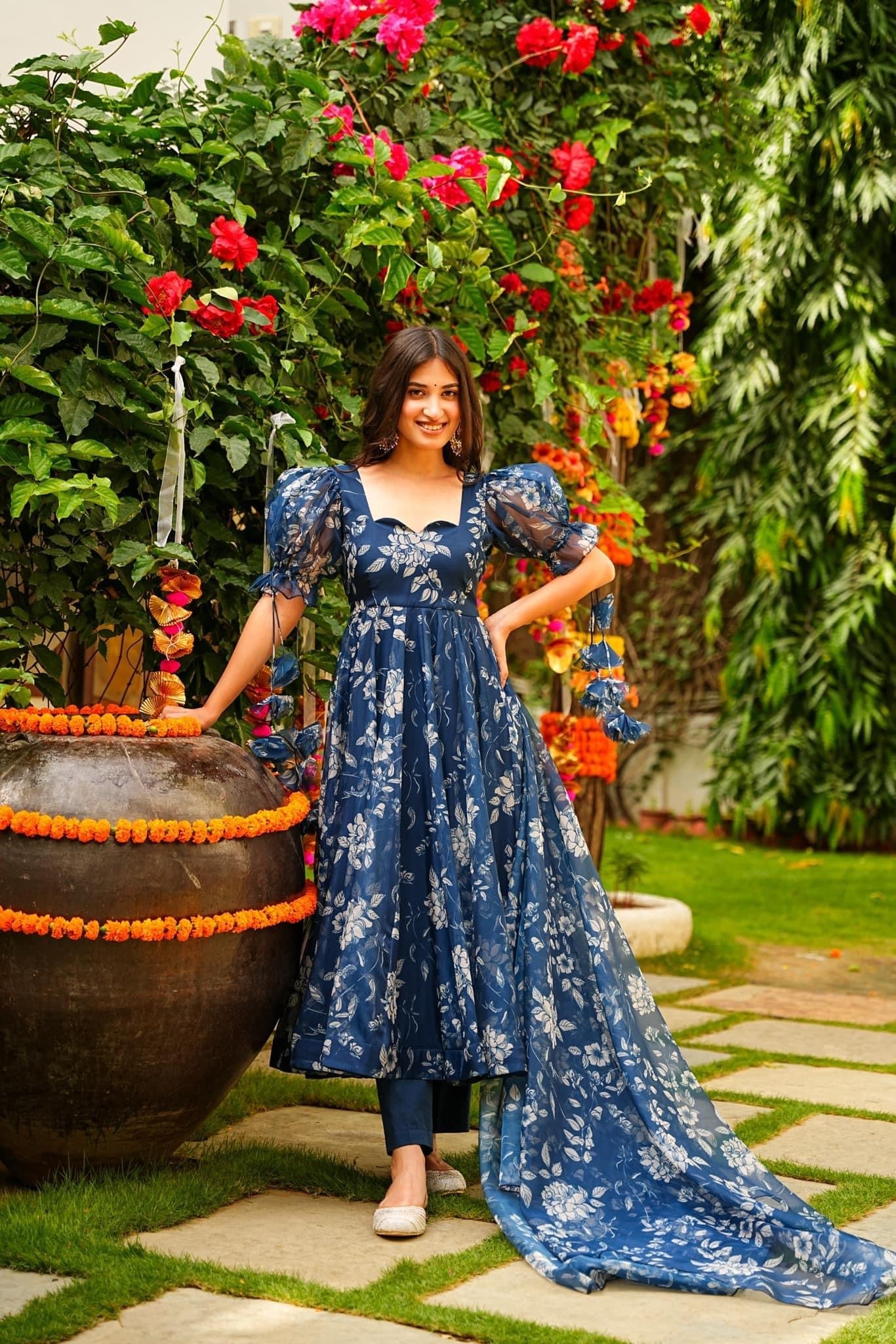 Jyoti Fashion Women's Navy Blue Tabby Silk Heavy Digital Printed Kurta Set | Swadesiicart