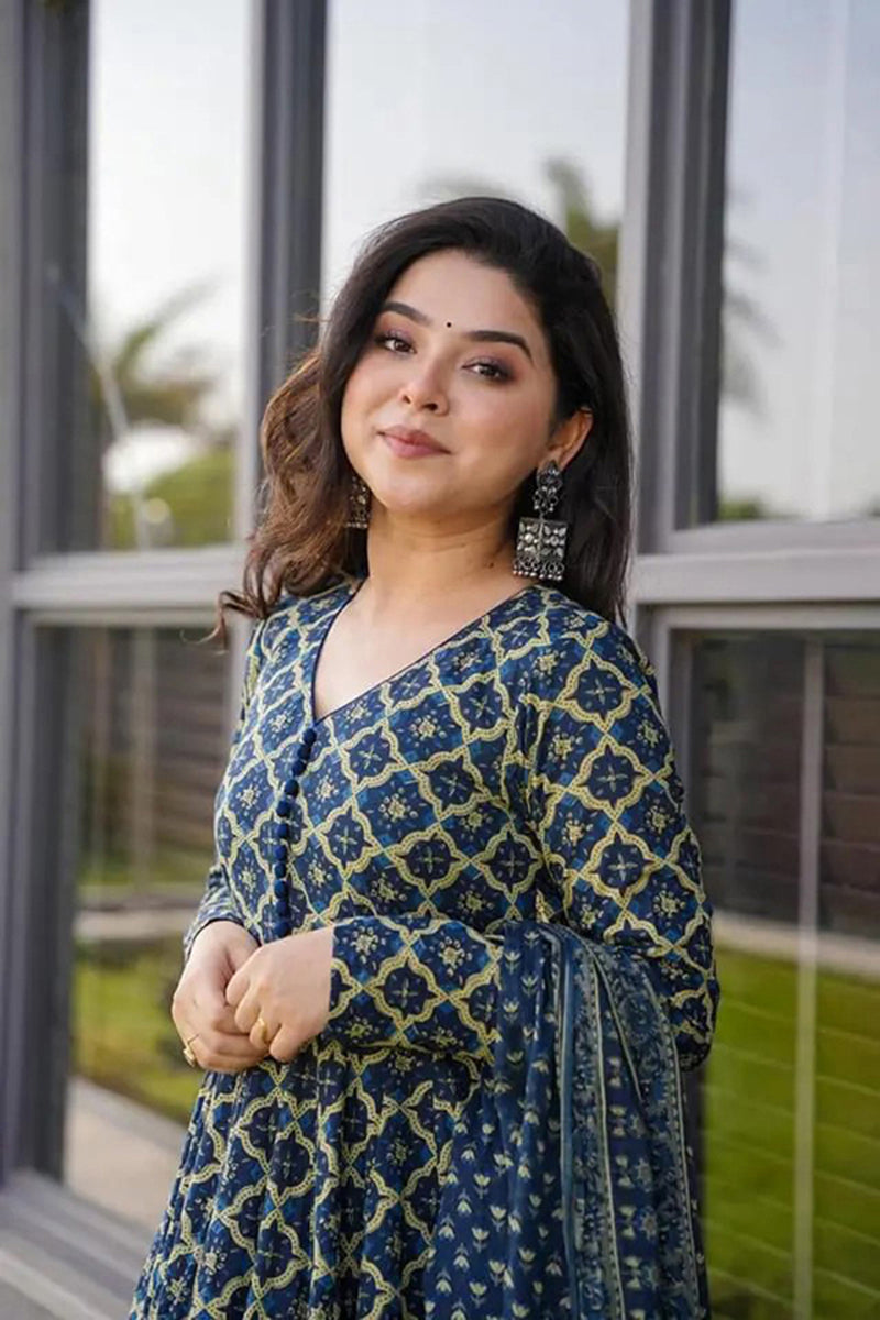 Jyoti Fashion Women's Blue Cotton Silk Heavy Digital Printed Kurta Set | Swadesiicart