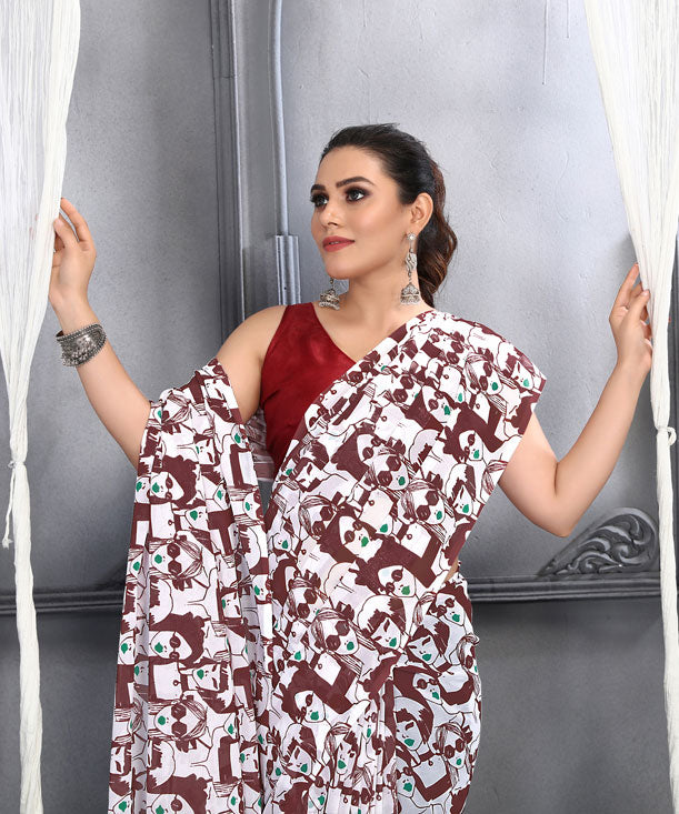 Jyoti Fashion Women's Maroon Faux Georgette Digital Printed Designer Saree with Blouse | Swadesiicart