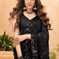 Jyoti Fashion Women's Black Faux Blooming Sequins Work Designer Saree with Blouse | Swadesiicart