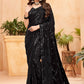 Jyoti Fashion Women's Black Faux Blooming Sequins Work Designer Saree with Blouse | Swadesiicart