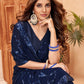 Jyoti Fashion Women's Navy Blue Faux Blooming Sequins Work Designer Saree with Blouse | Swadesiicart
