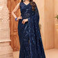 Jyoti Fashion Women's Navy Blue Faux Blooming Sequins Work Designer Saree with Blouse | Swadesiicart
